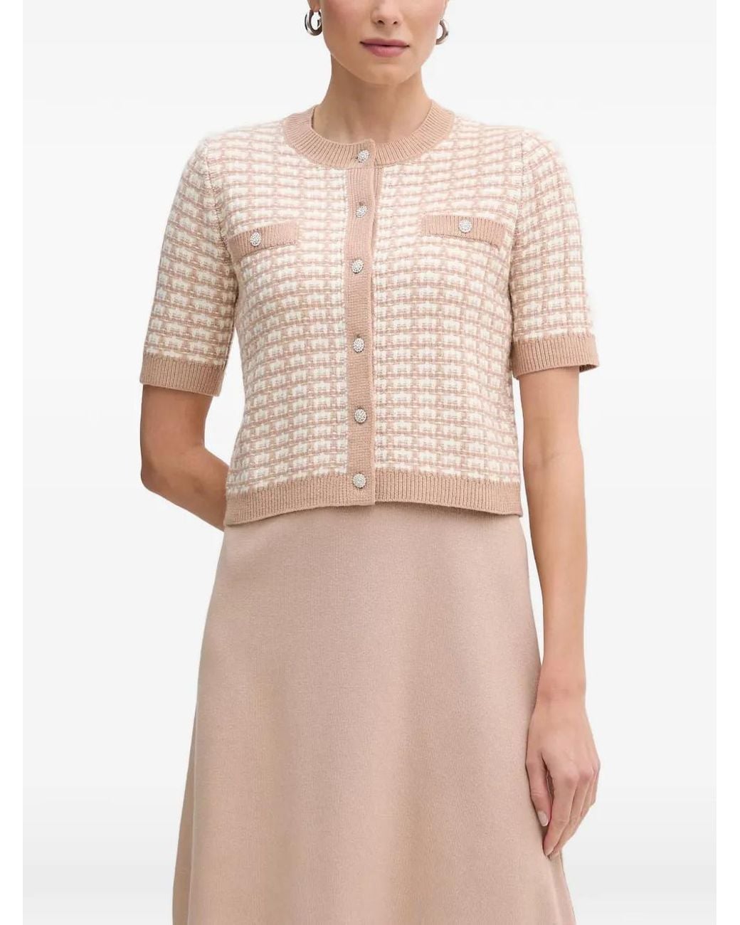 Morgan Natural Check-Pattern Two-Piece Mini Dress