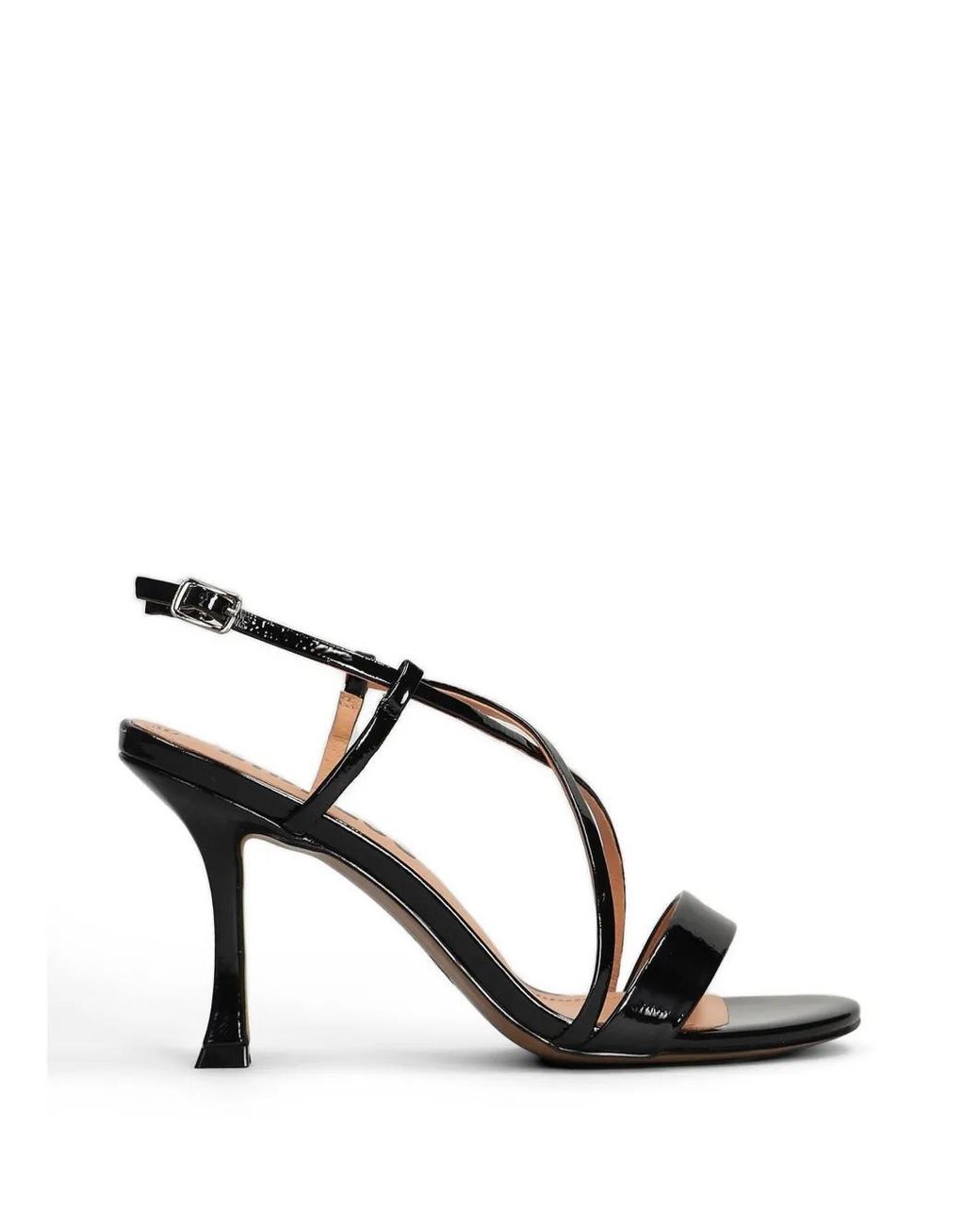 Bibi Lou Black Patent-Finish Crossover-Strap Sandals
