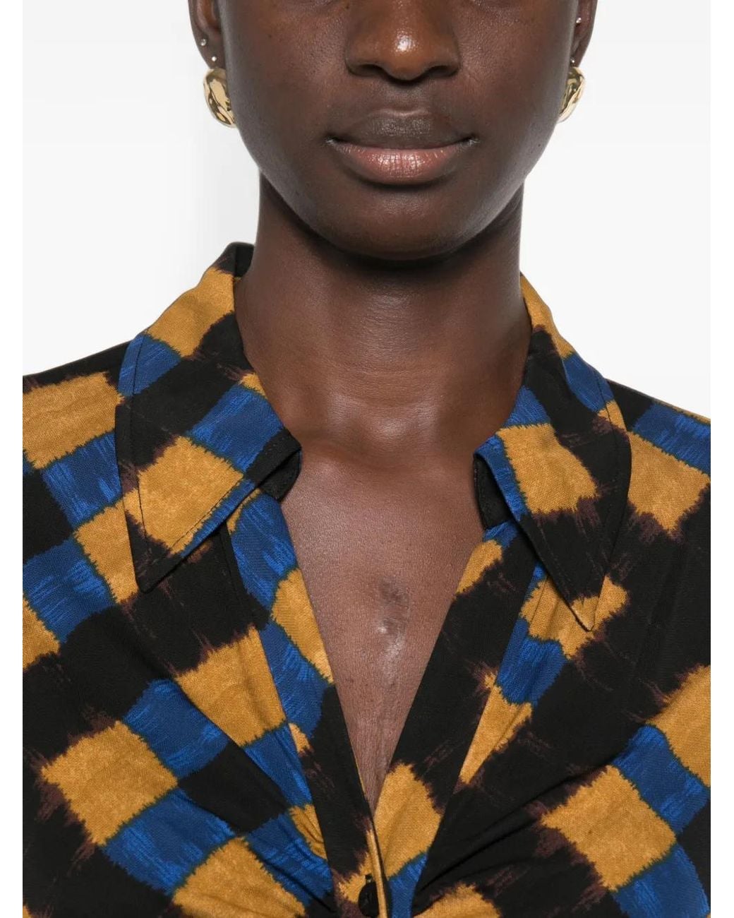 Diane von Furstenberg Black Sheska Ruched Check-Print Dress