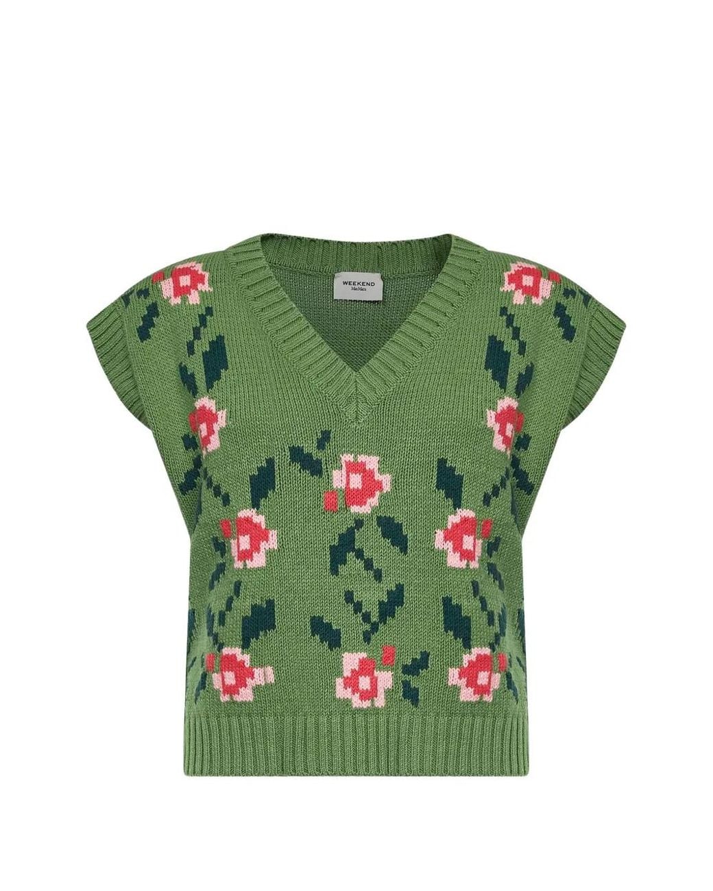 Weekend by Maxmara Green Alamaro Intarsia-Knit Vest