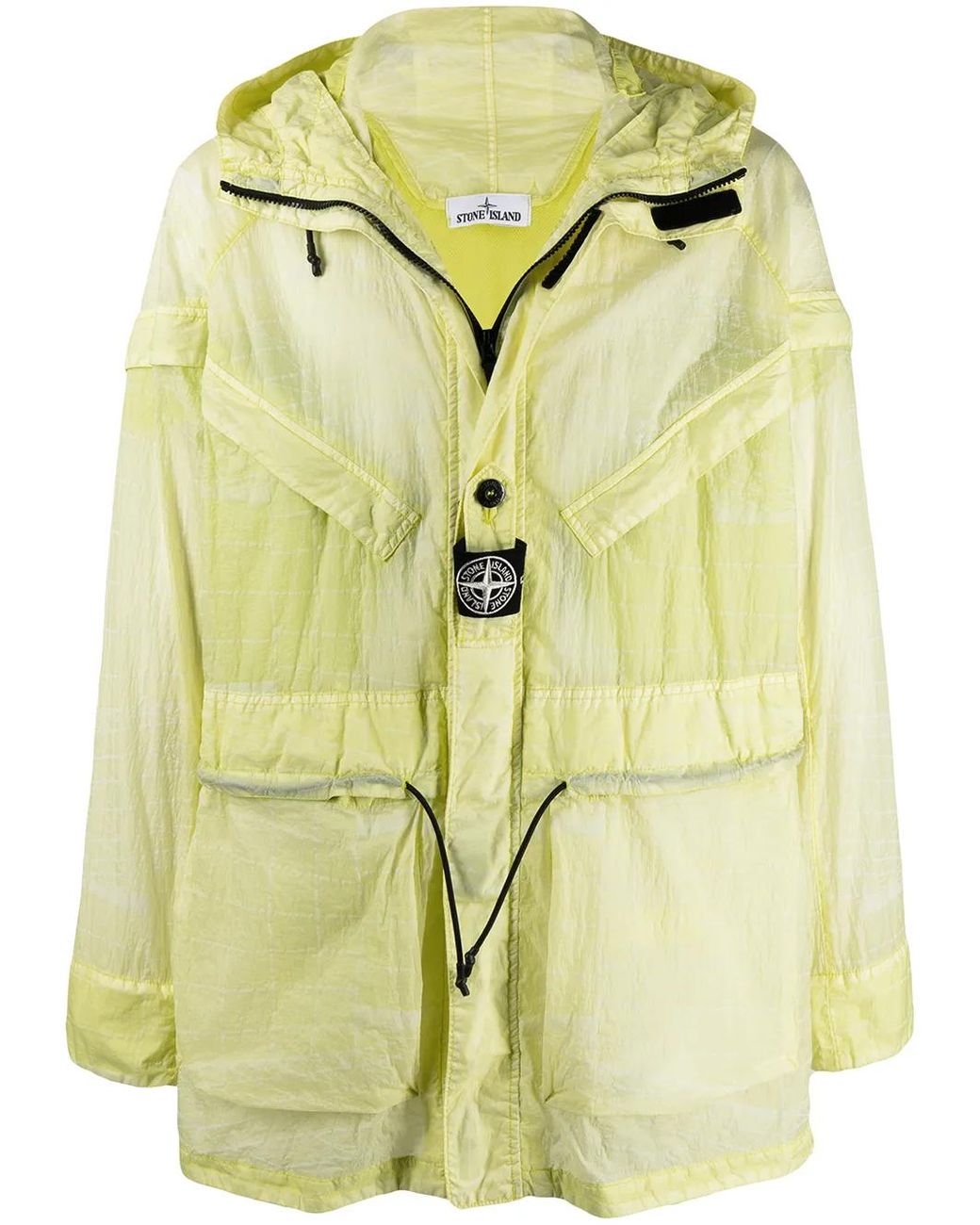 Stone Island Green Reflective Grid Parka Coat for men