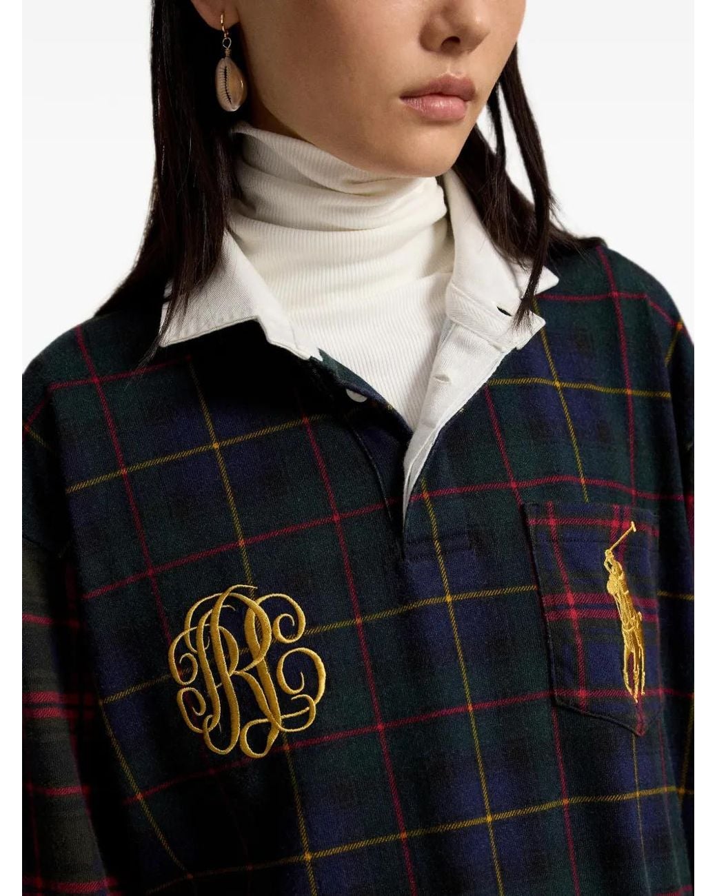 Polo Ralph Lauren Blue Plaid Cotton Rugby Shirt