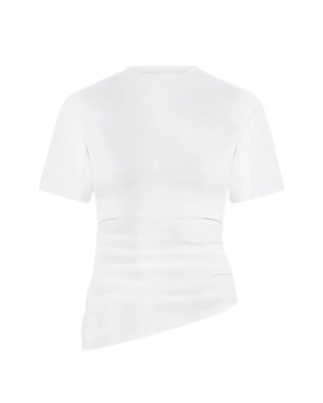 Manière De Voir White Pauline Ruched Asymmetric Cotton T-Shirt