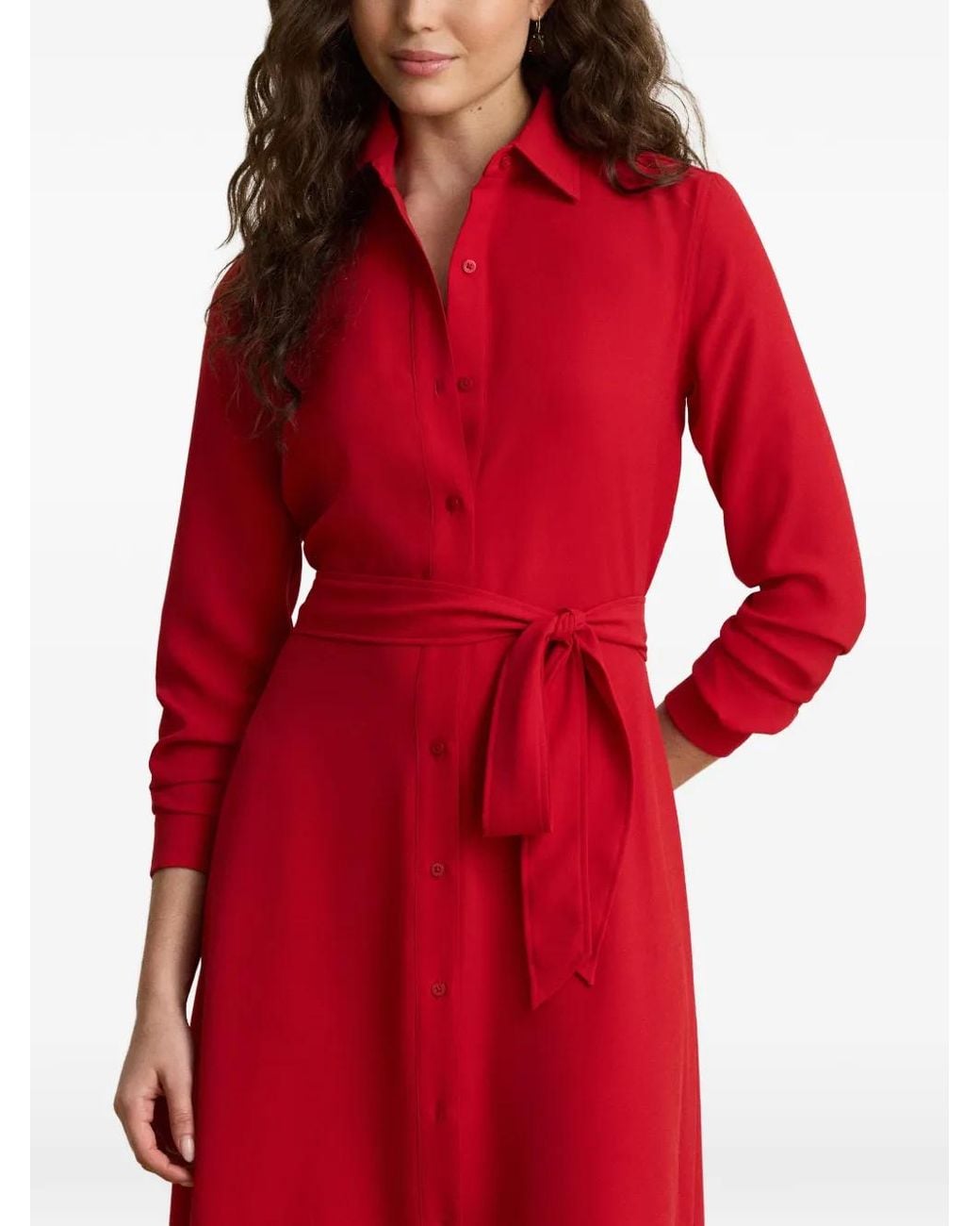 Ralph Lauren Red Belted Midi Dress