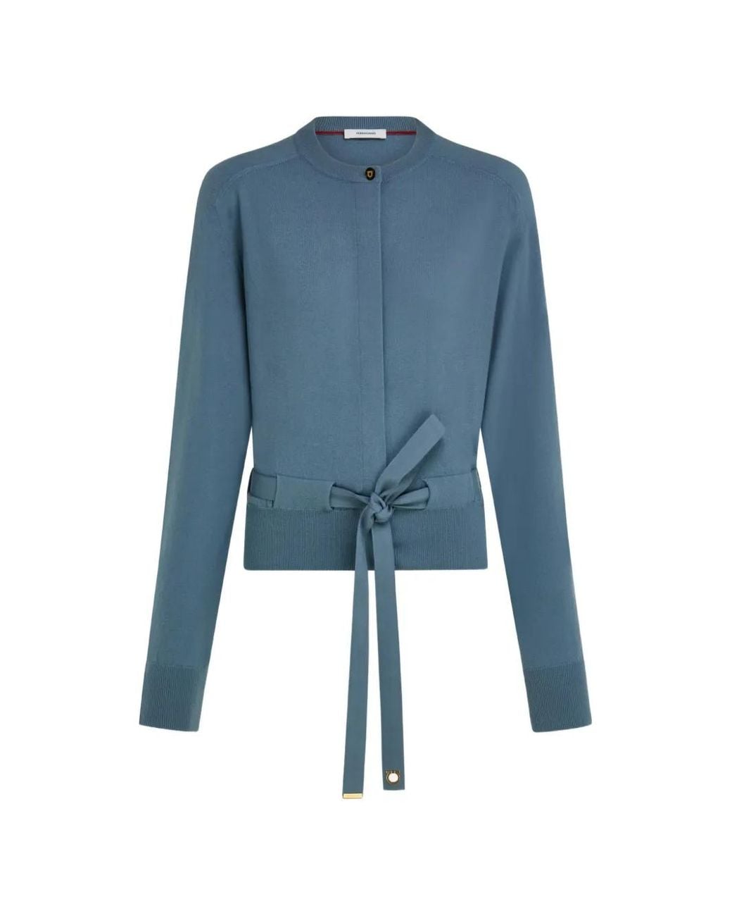 Ferragamo Blue Cardigan À Détail De Ruban