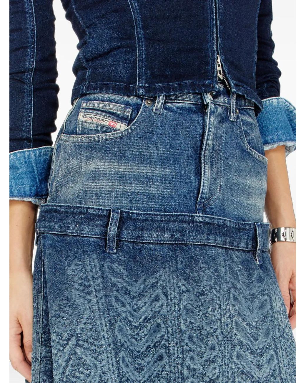 DIESEL Blue Jupe Mi-Longue En Jean Effet Torsadé