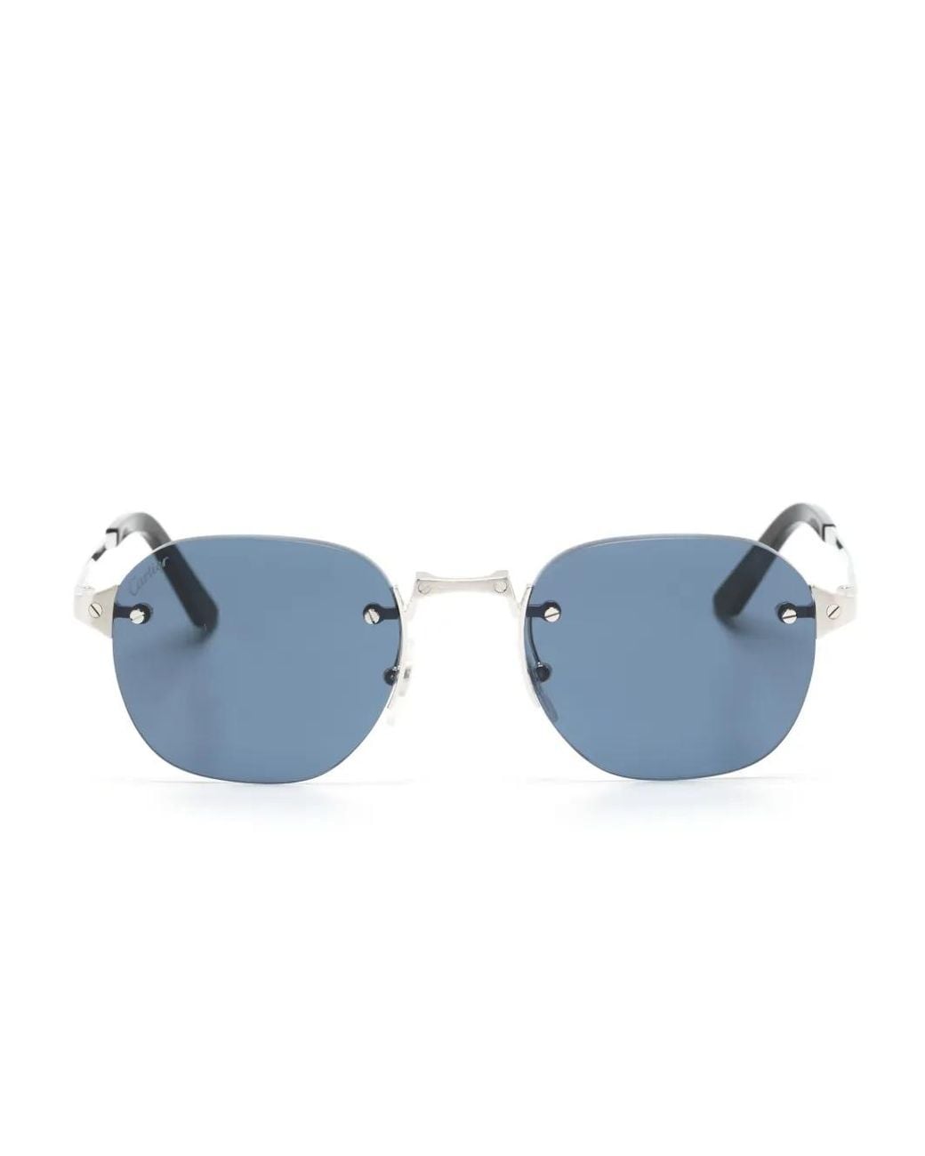 Cartier Blue Round-Frame Rimless Sunglasses
