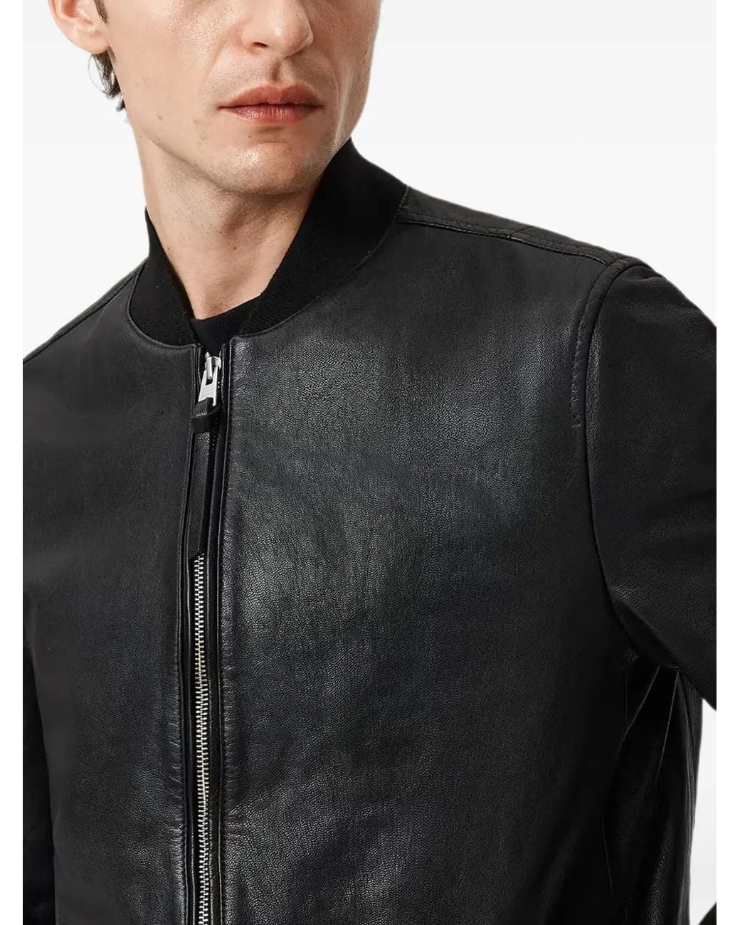 AllSaints Black Zip-Up Leather Bomber Jacket for men