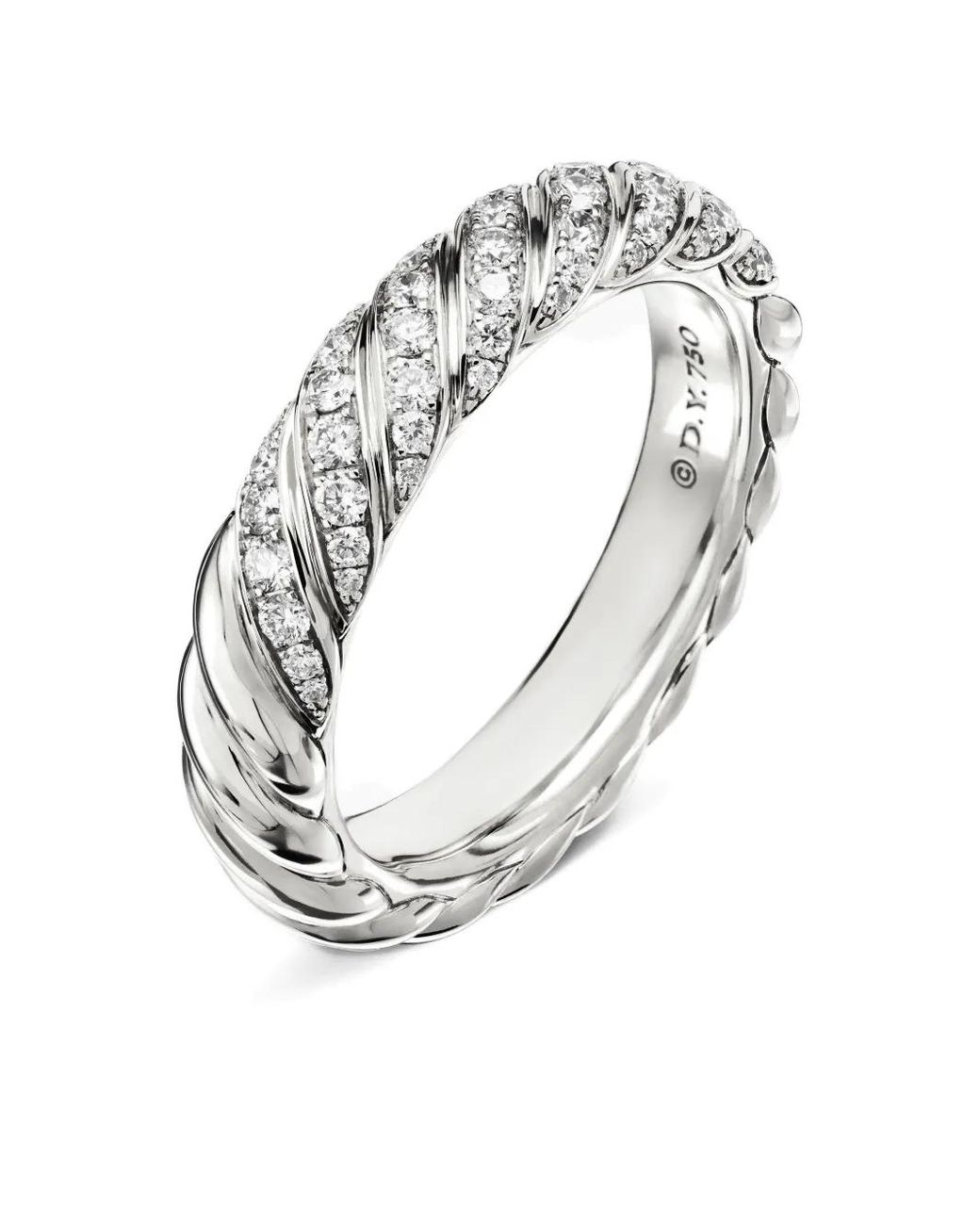 David Yurman White 18Kt Sculpted Cable Diamond Band Ring (4.6Mm)