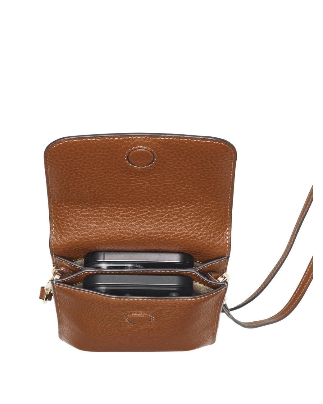 Aspinal Brown Duo Pebble-Embossed Crossbody Phone Bag