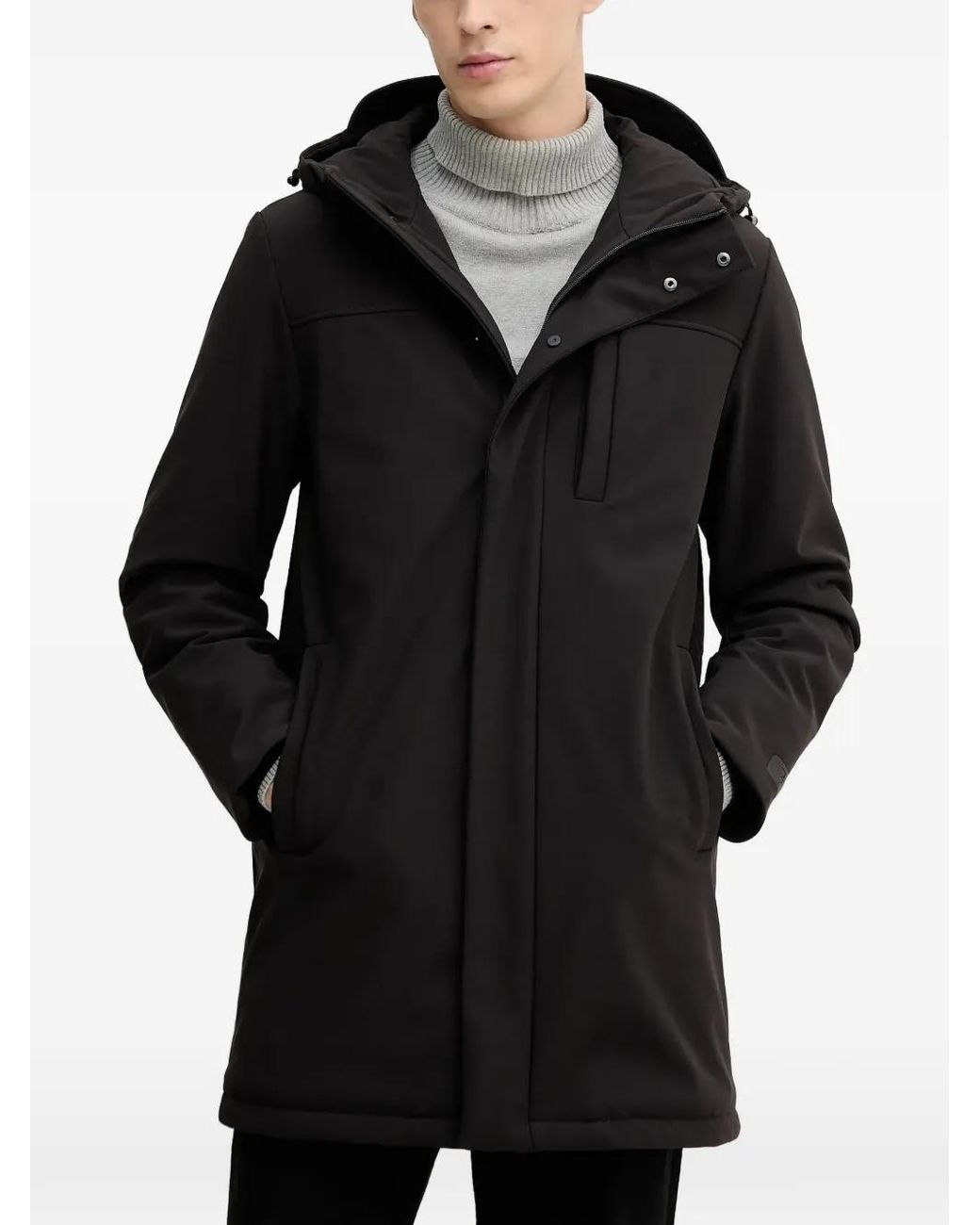 Trussardi Black Zip-Up Parka Coat for men
