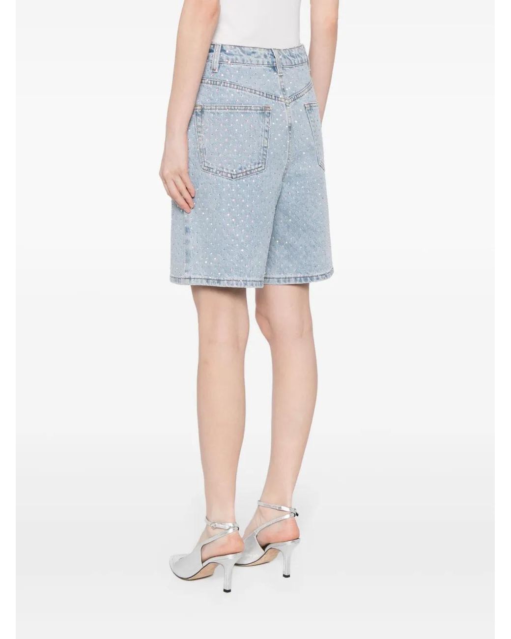 Self-Portrait Blue Denim Bermuda Shorts With Rhin