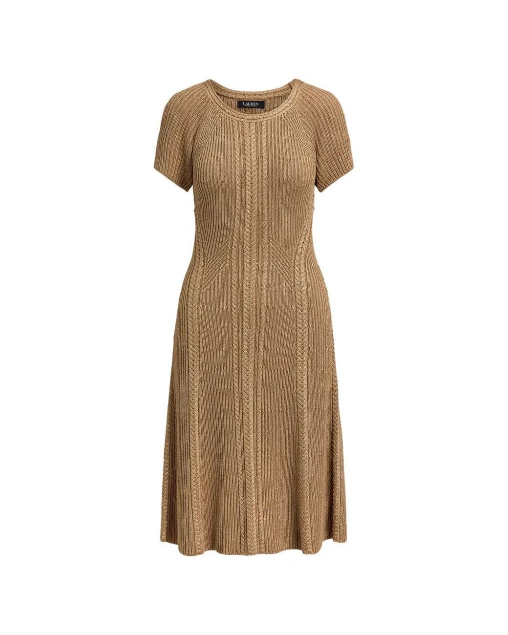 Ralph Lauren Natural Robe Nervurée En Maille Torsadée À Coupe Mi-Longue