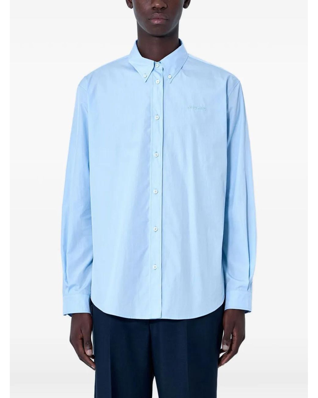 Miu Miu Blue Button-Down Cotton-Poplin Shirt for men