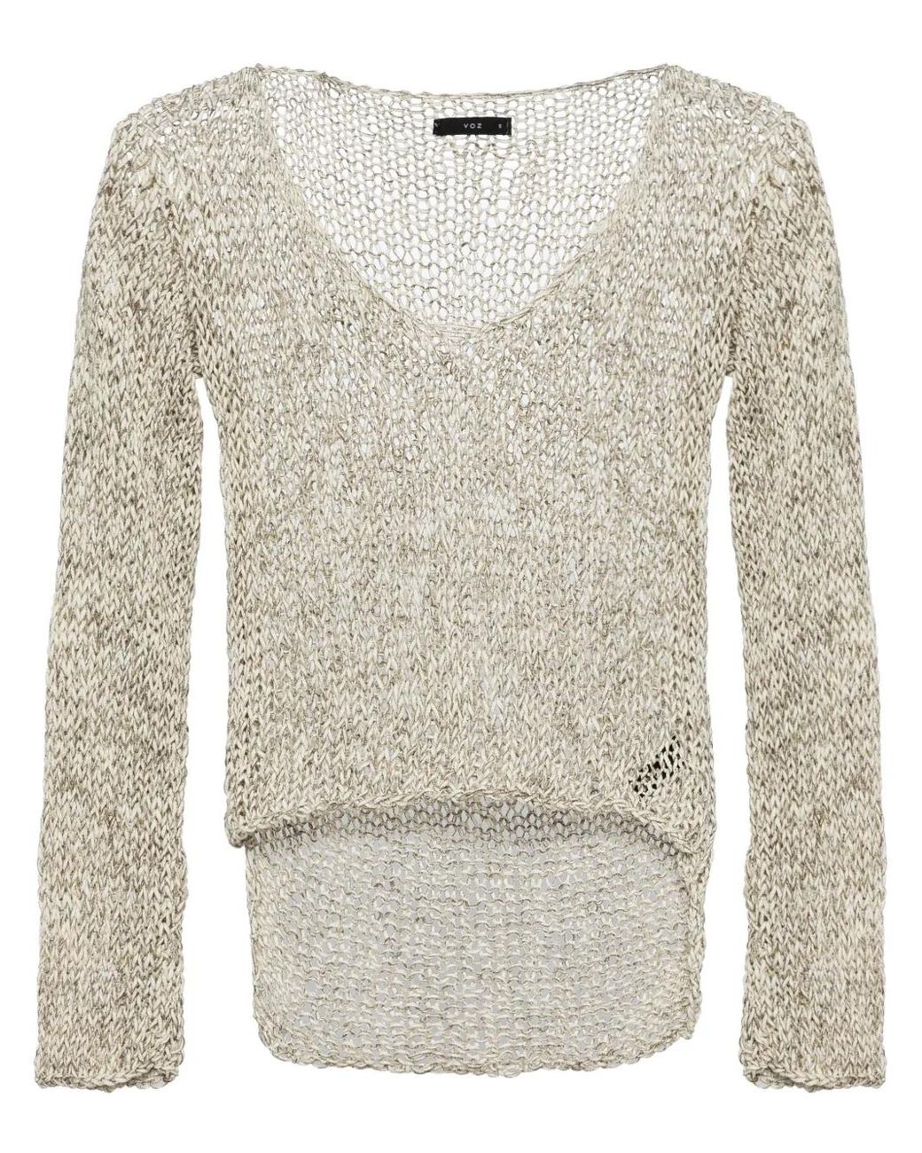 Voz White Marl-Knit High-Low Top