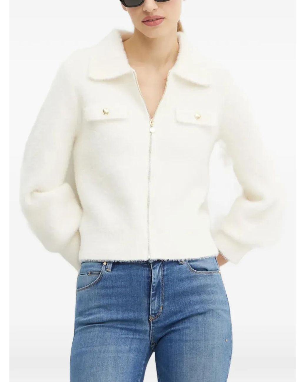 Morgan White Zip-Up Cardigan