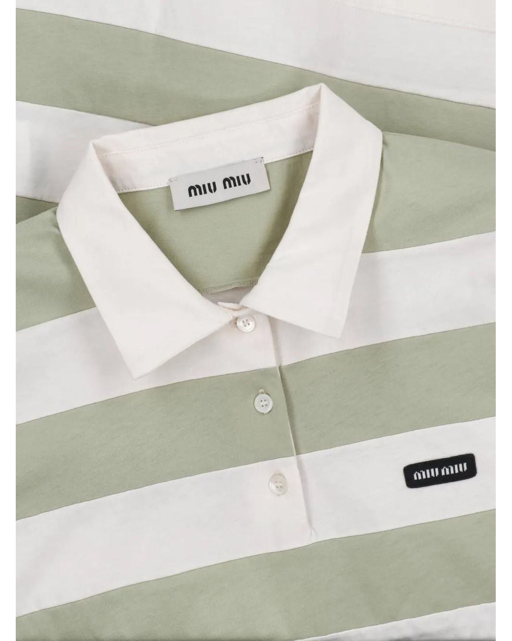 Miu Miu White Striped Long-Sleeve Polo Shirt