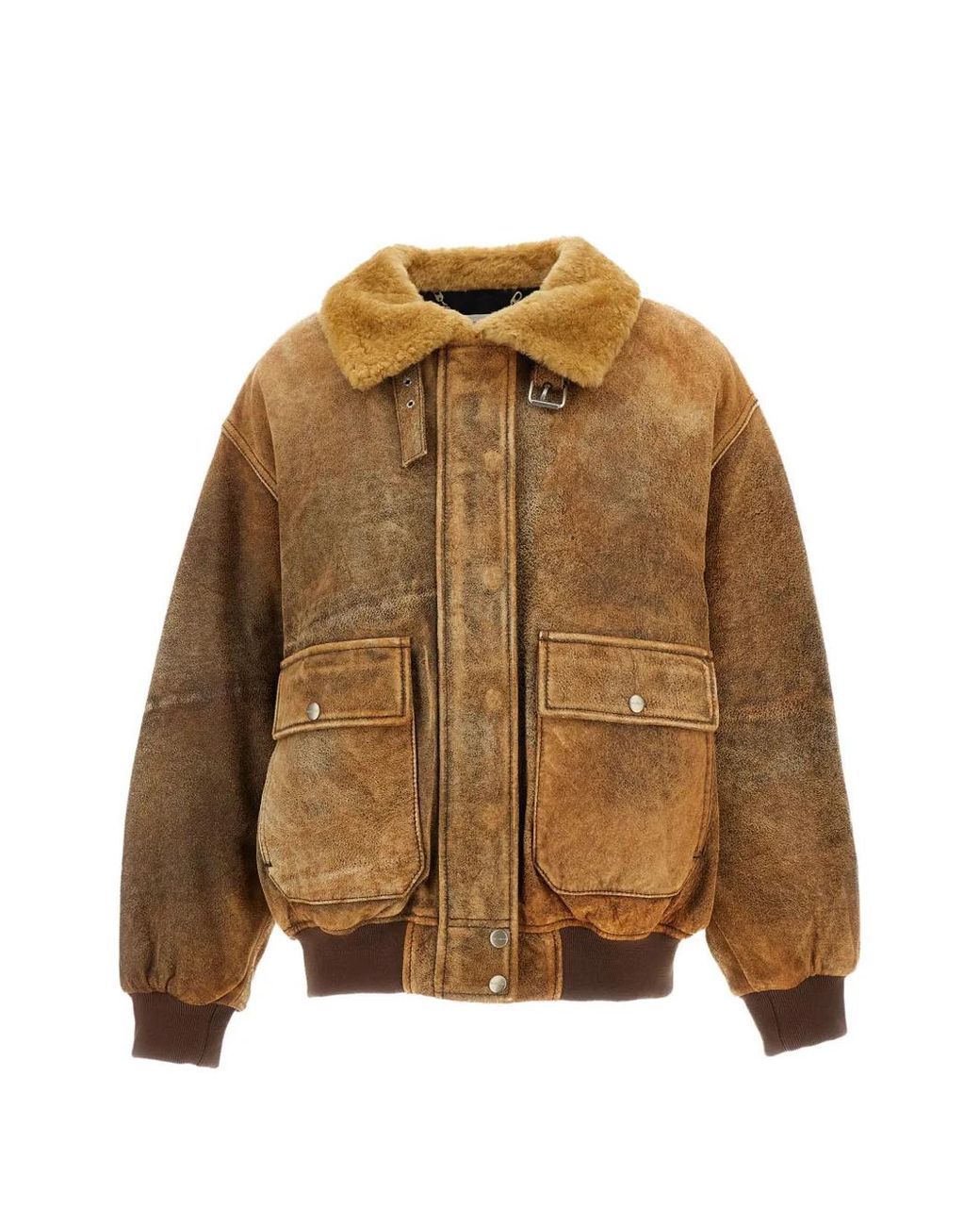 Halfboy Natural Alice Shearling-Collar Leather Jacket