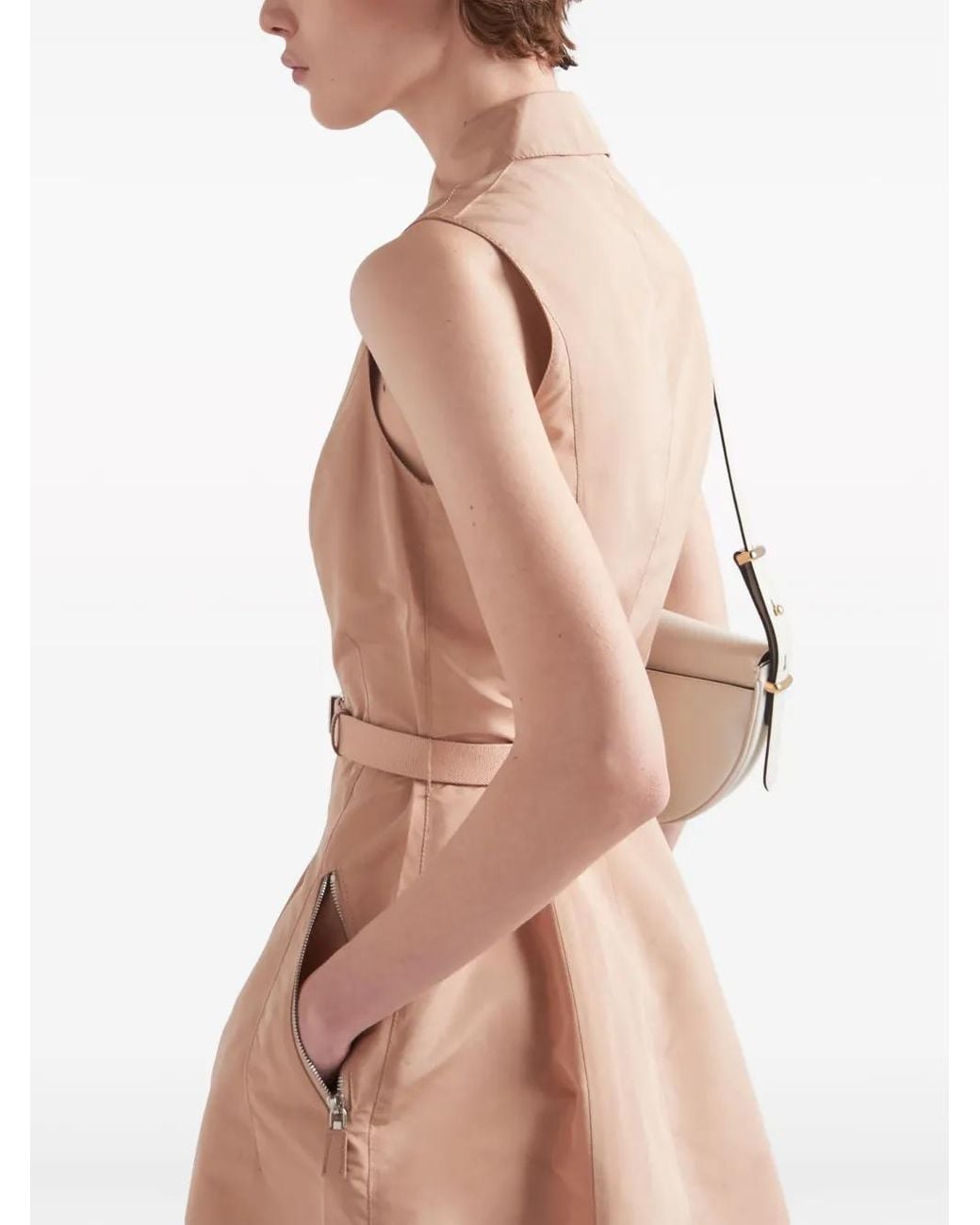 Prada Natural Faille Belted-Waist Midi Dress