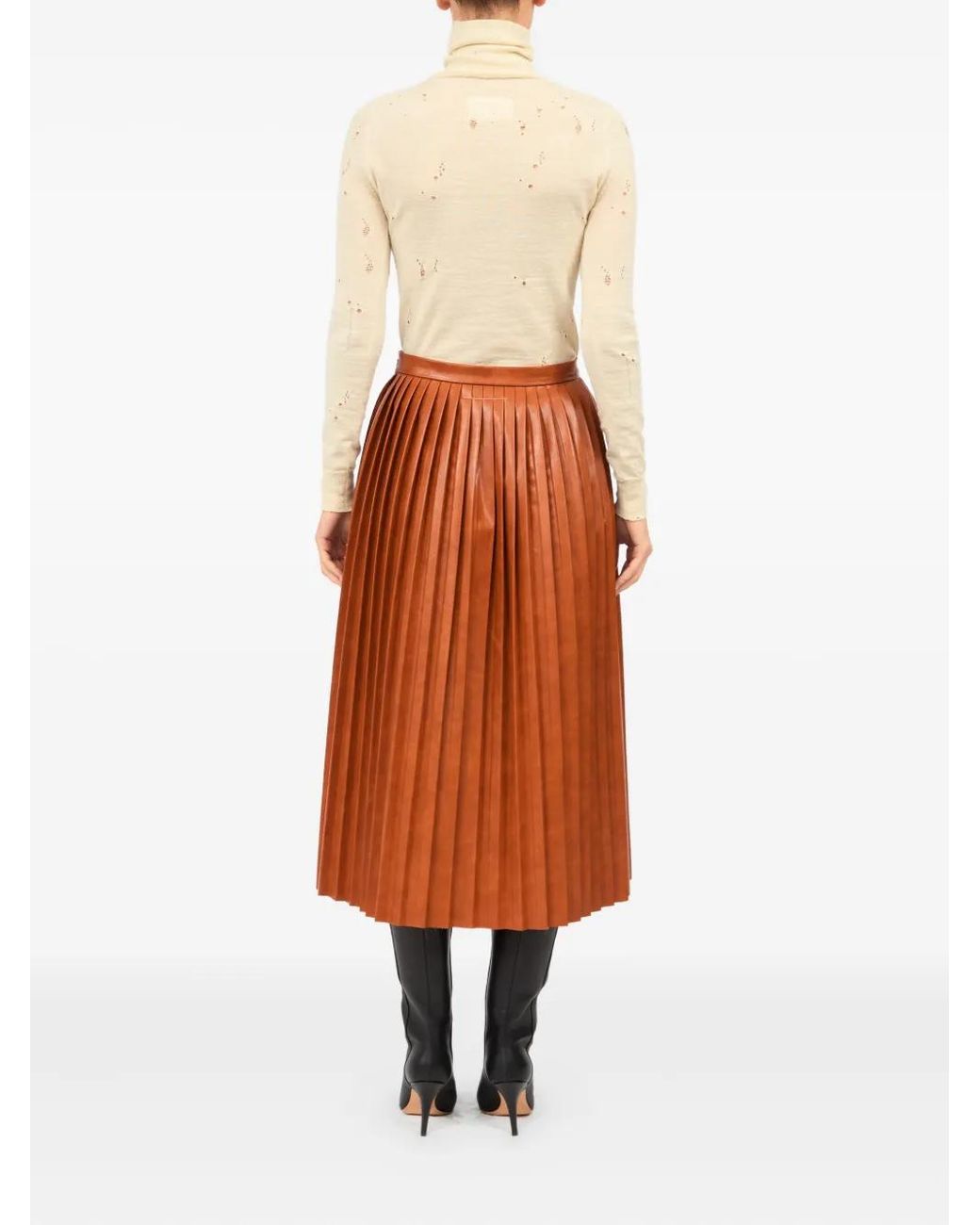MM6 by Maison Margiela Brown Jupe Mi-Longue À Design Plissé
