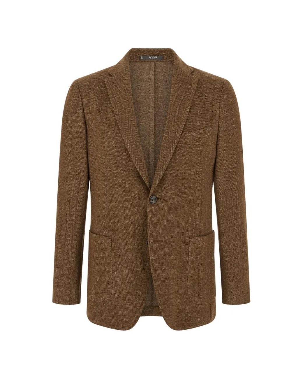 Boggi Brown Blazer Herringbone Cotton Blend B Jersey for men