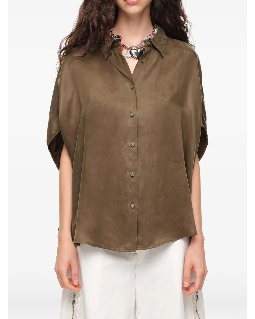 Bimba Y Lola Green Khaki Fluid Cape Shirt