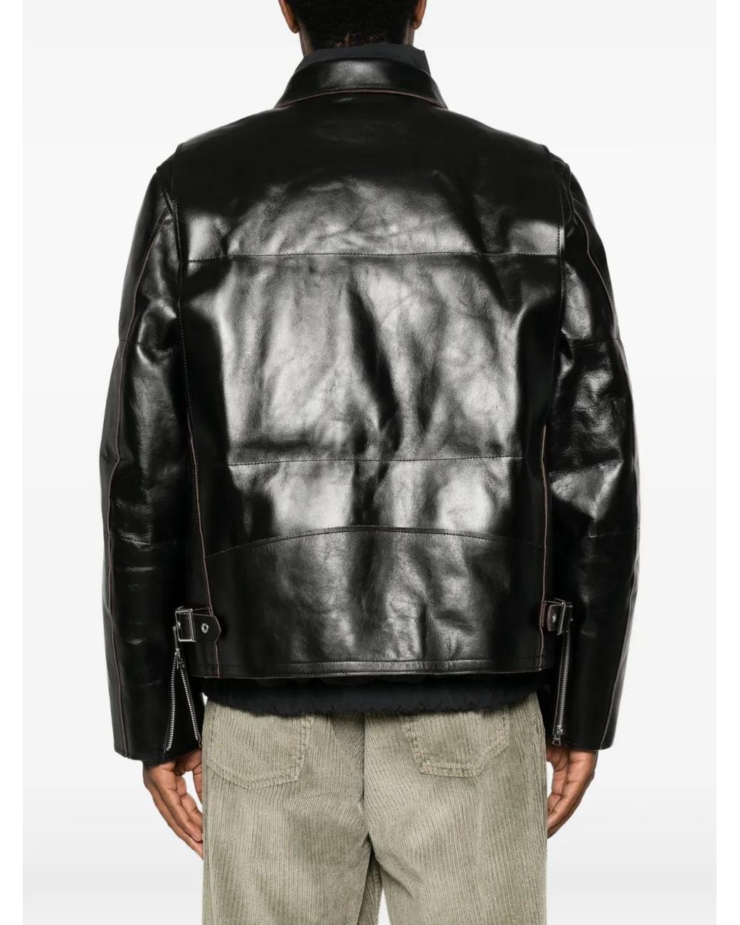 Sacai Black Leather Panelled Jacket for men