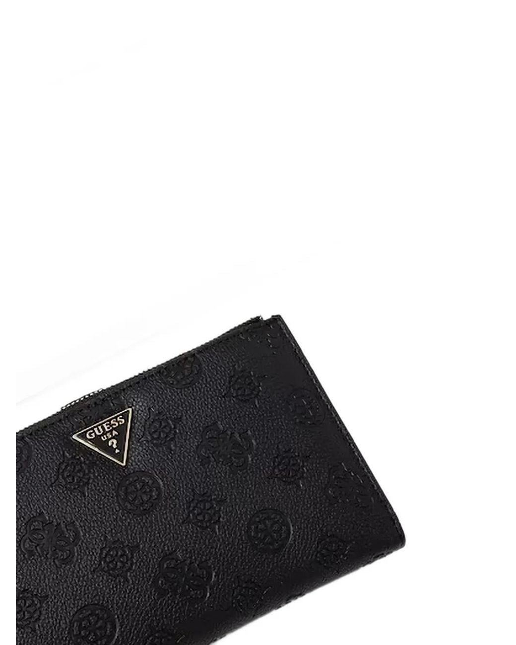 Guess Black Logo-Embossed Zip-Around Wallet