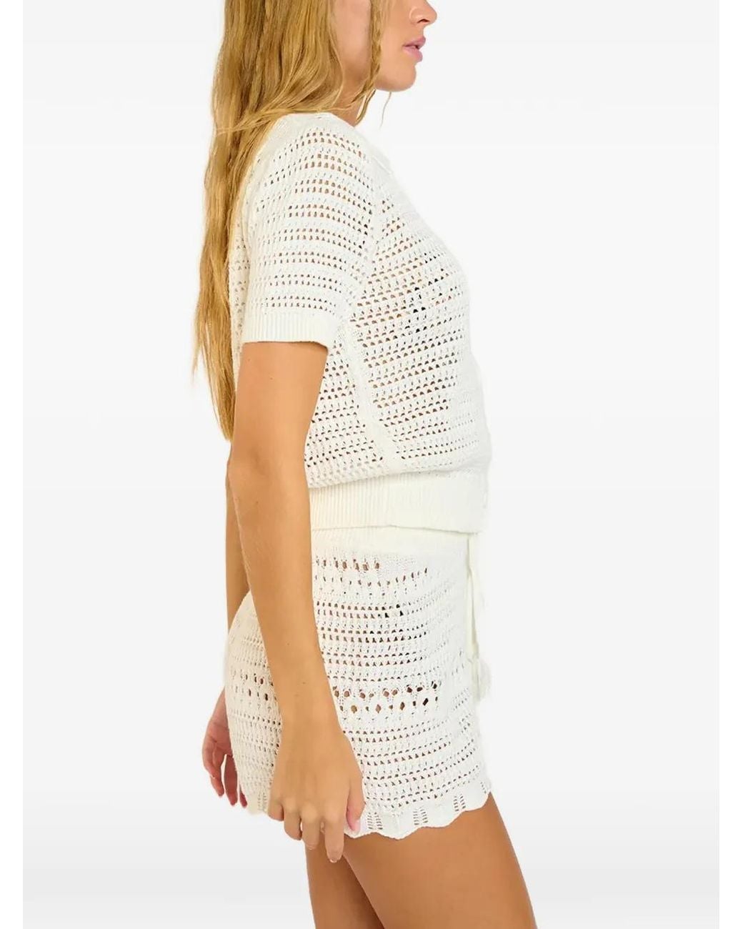 Banana Moon White Dalia Apocada Crochet-Knit Short-Sleeve Shirt