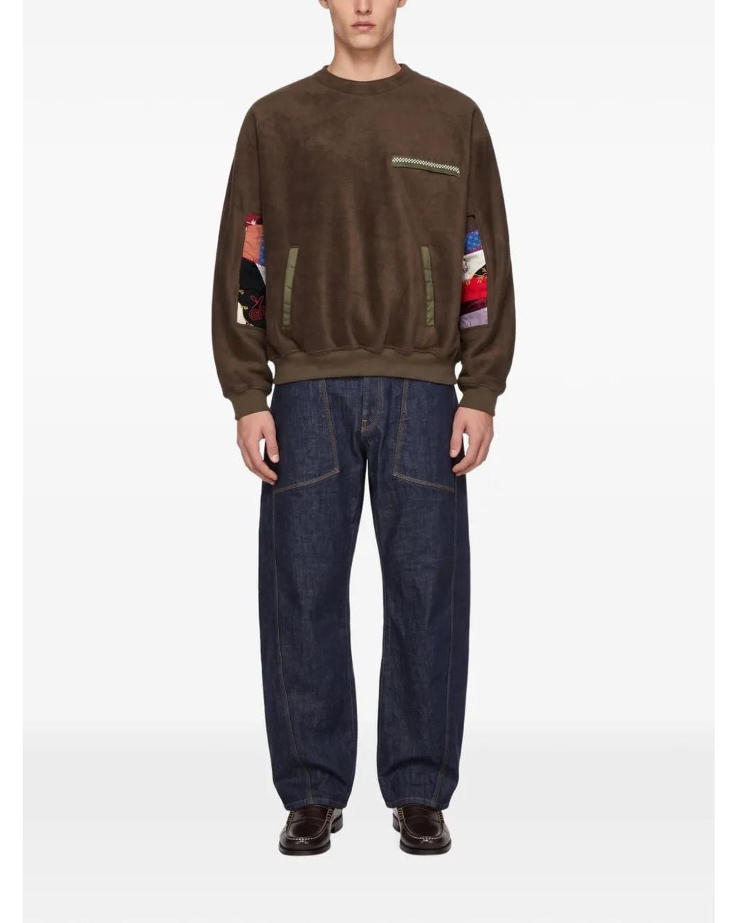 KHOKI Brown Patchwork Fleece Sweatshirt for men