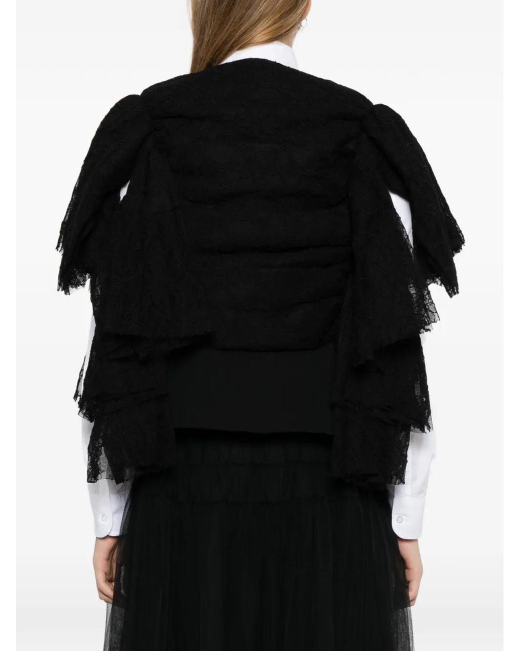 Comme des Garçons Black Ruffled Lace-Panel Jacket
