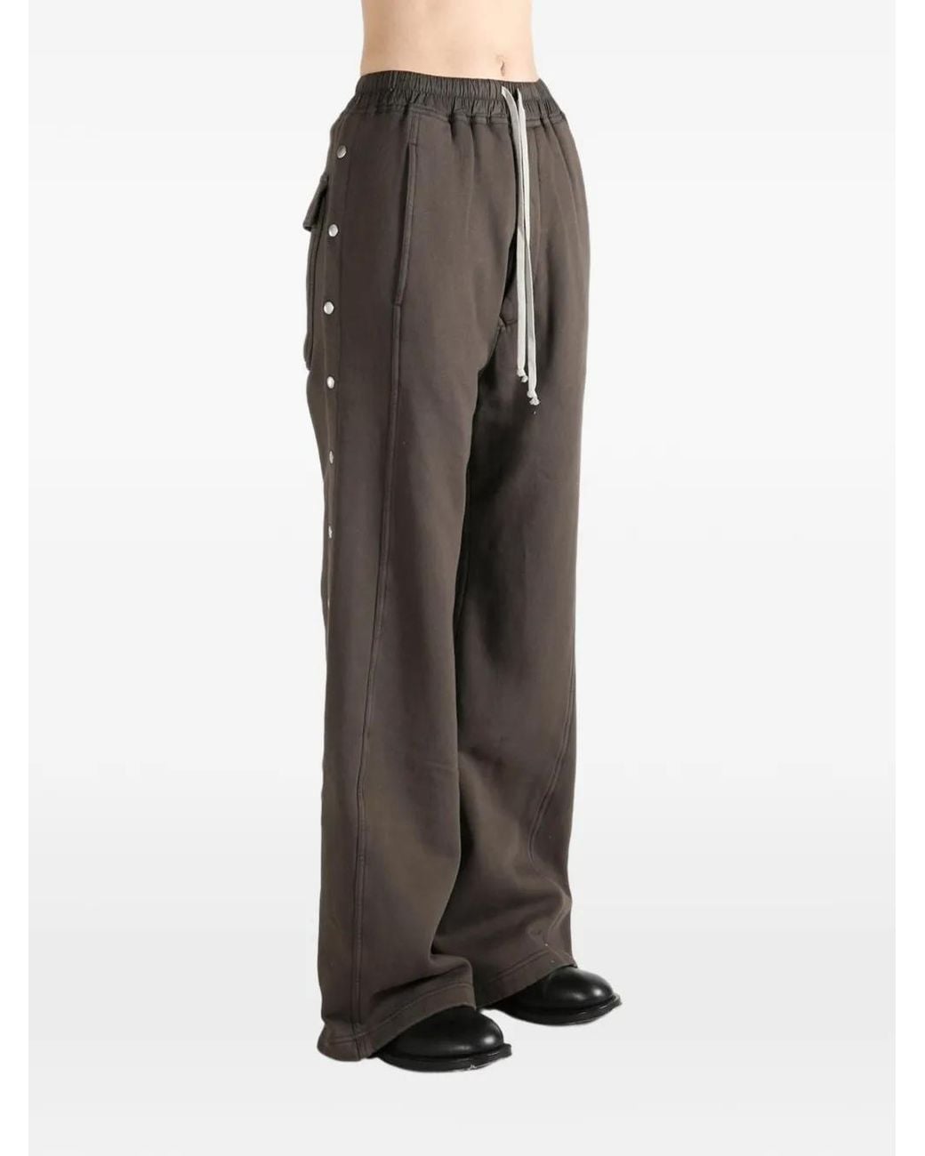 Rick Owens Gray Wide Pusher Drawstring Button Trousers