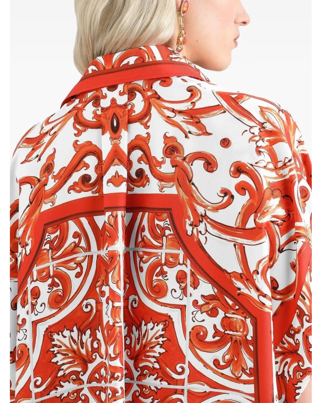 Chemise en soie à imprimé Maiolica Dolce & Gabbana en coloris Red
