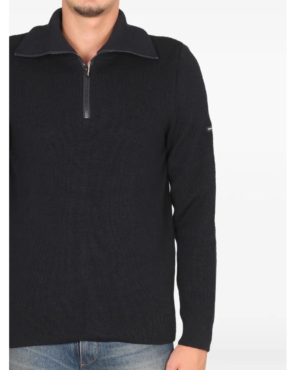 Saint James Black Zip-Collar Sweater for men