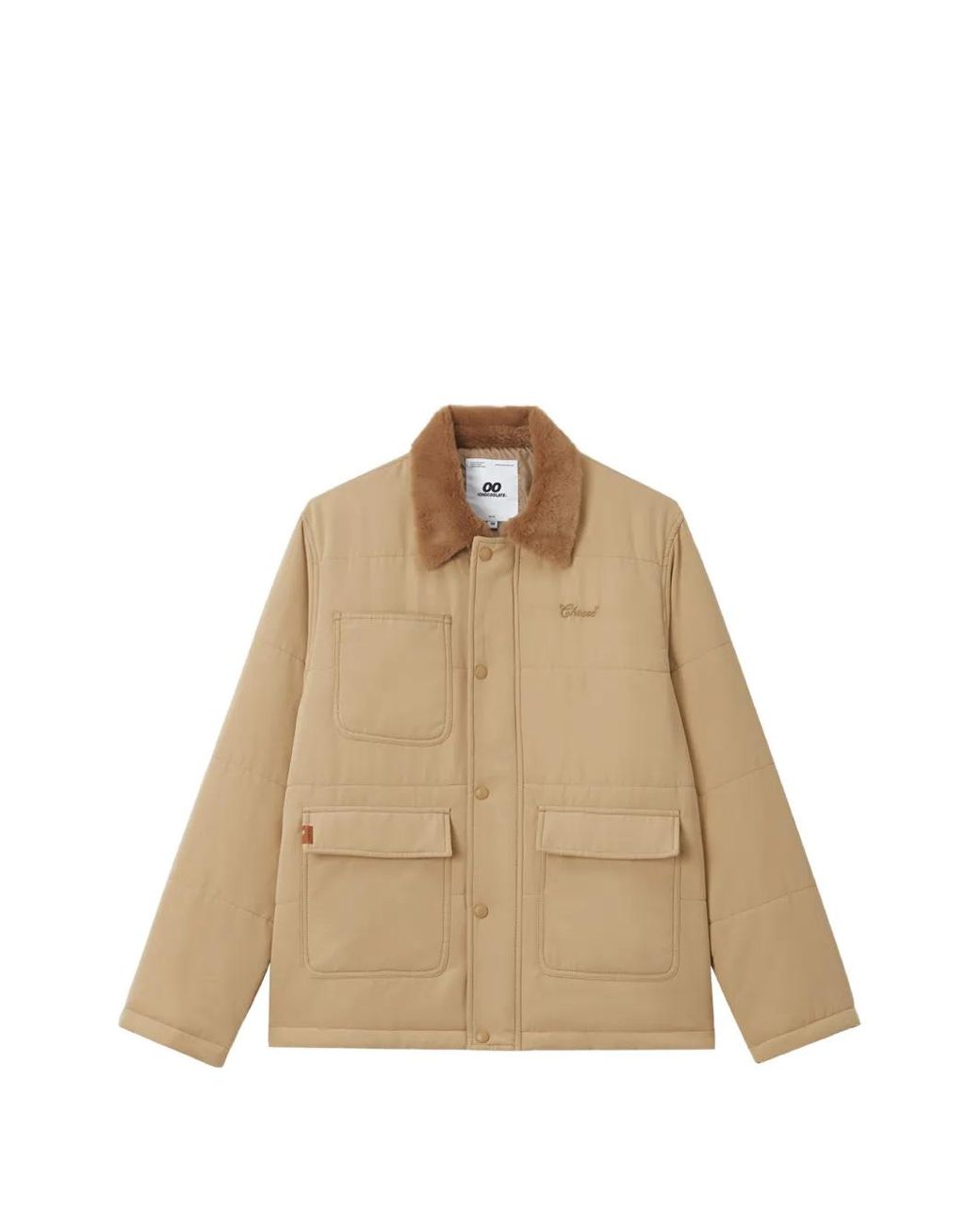 Chocoolate Natural Quilted Faux-Fur Collar Jacket