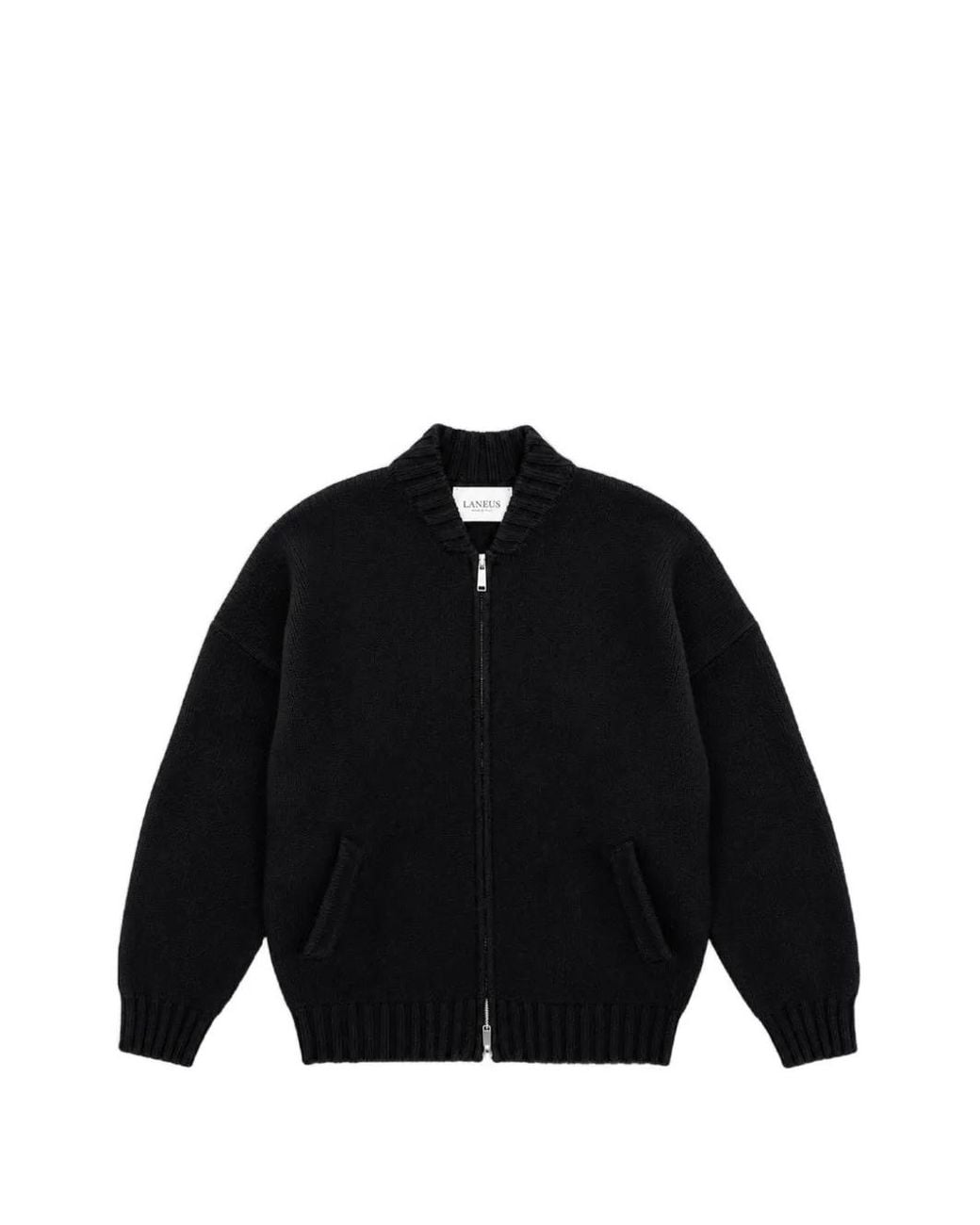 Laneus Black Knit Zip-Up Cardigan for men