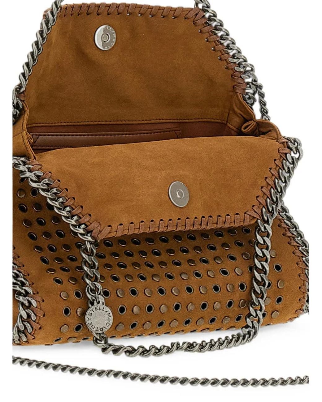 Stella McCartney Brown Mini Falabella Eyelet-Embellished Shoulder Bag