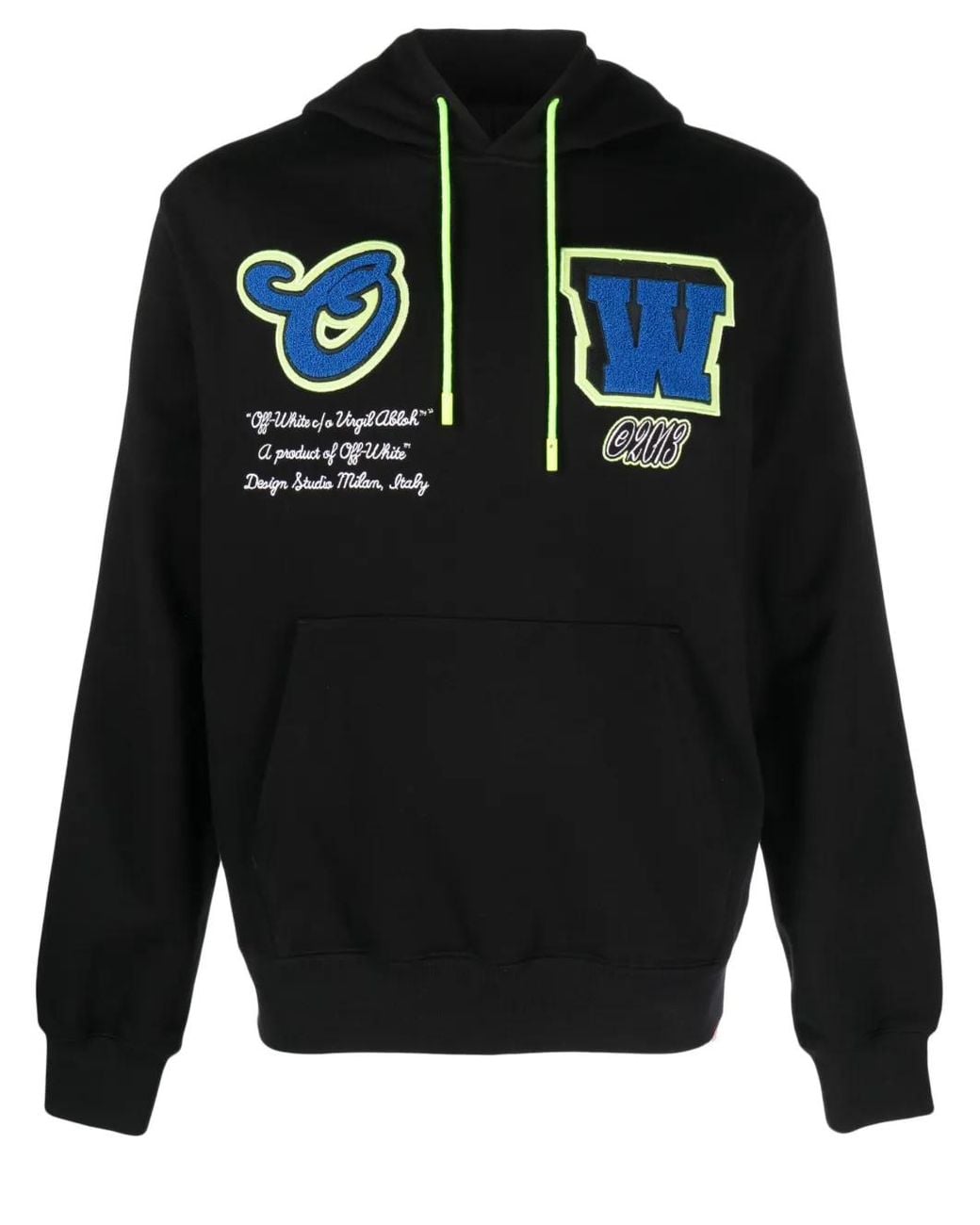 Off-White c/o Virgil Abloh Black Cotton Hoodie With Neon Accents And Embroidered Details for men