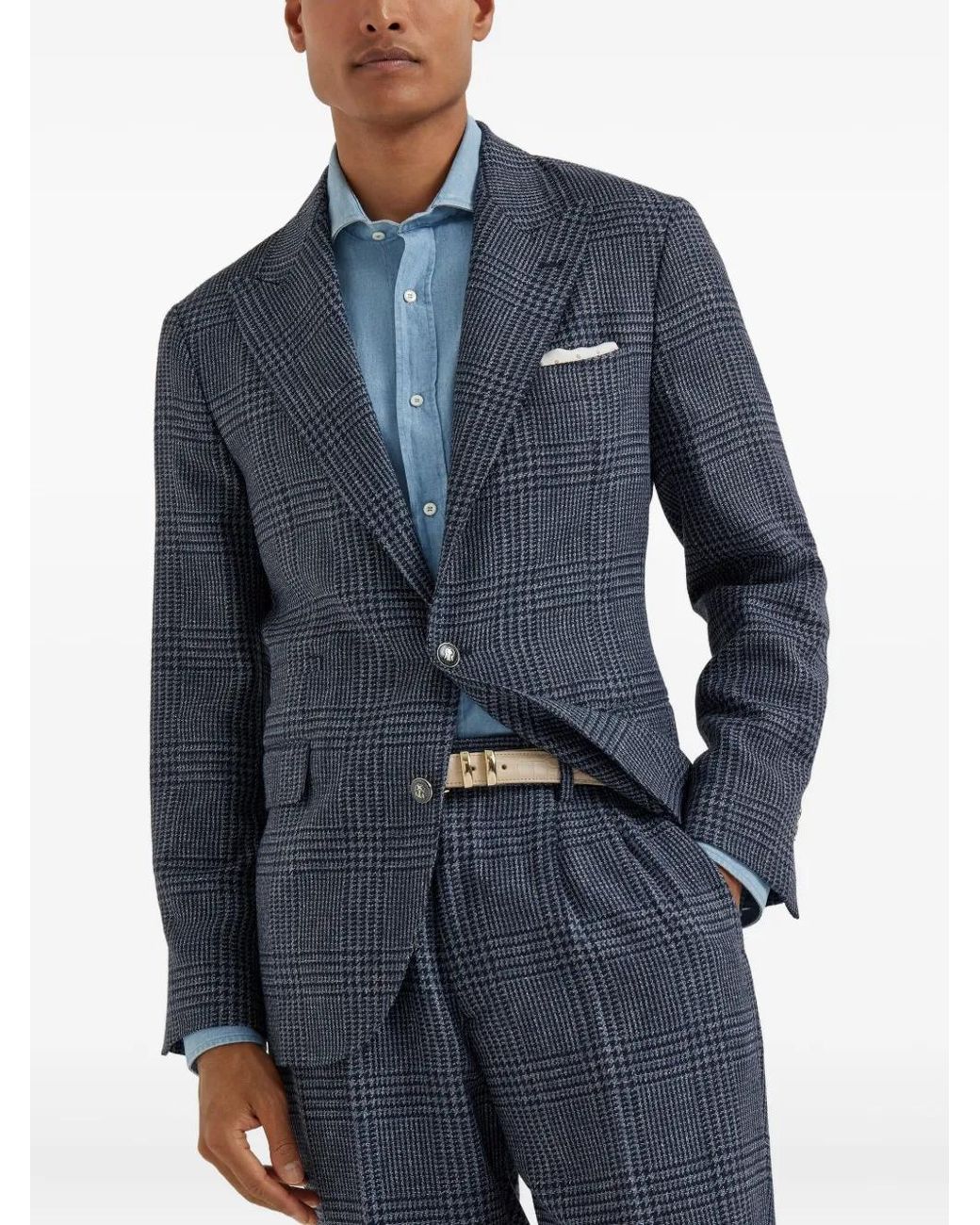 Brunello Cucinelli Blue Prince Of Wales Check Blazer for men