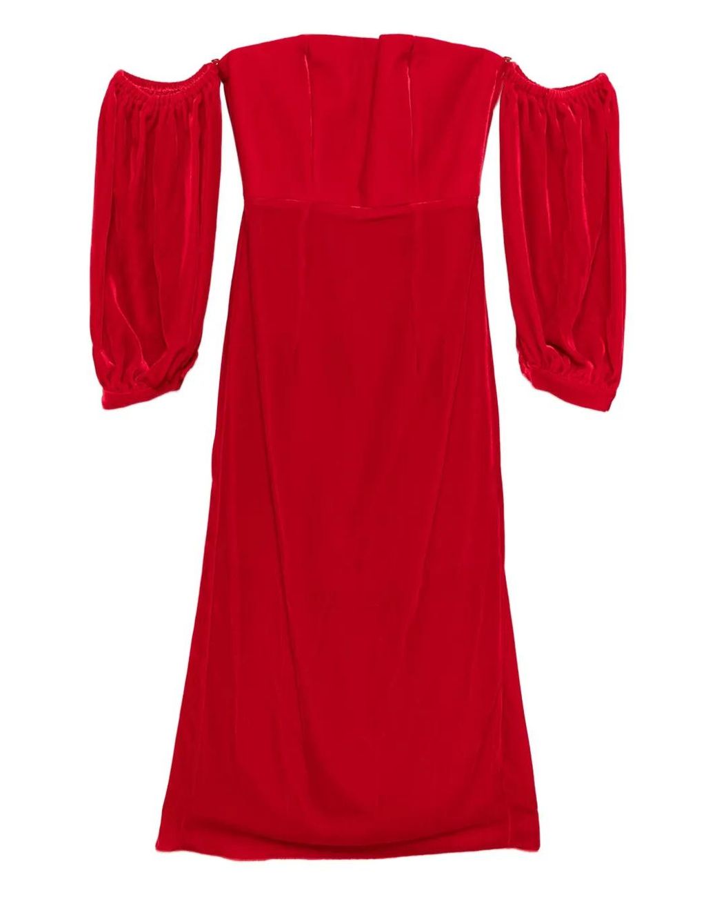 Forte_forte Red Bustier Puff-Sleeve Dress