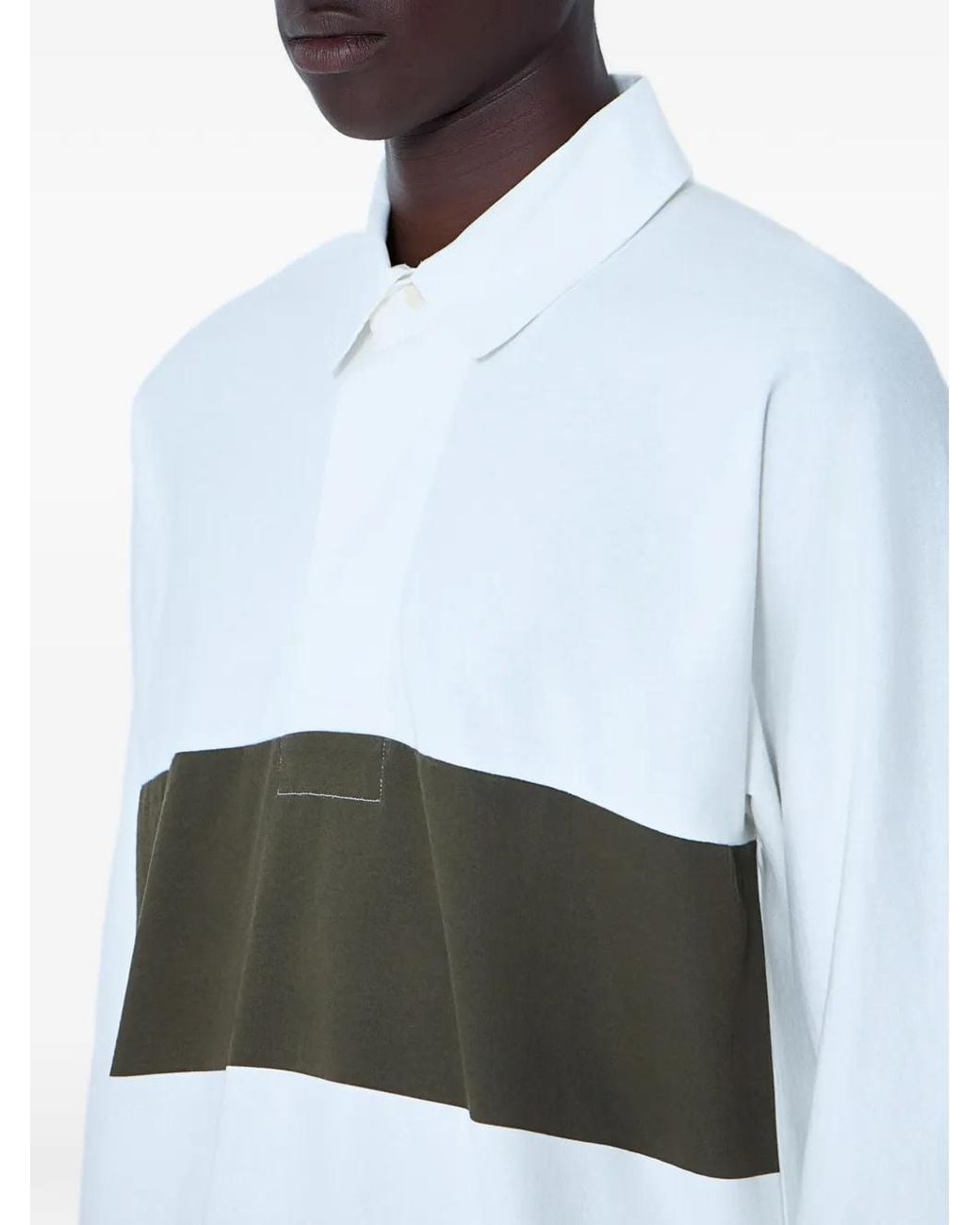 Margaret Howell White Panelled Long-Sleeve Polo Shirt for men