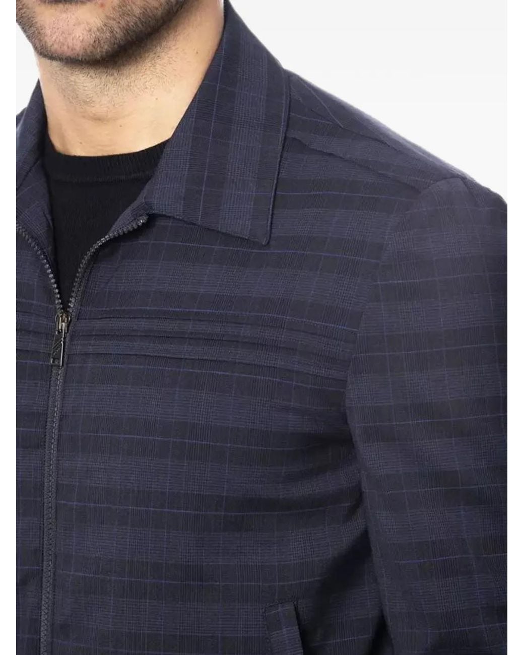 Verri Blue Plaid-Pattern Zip-Up Jacket for men