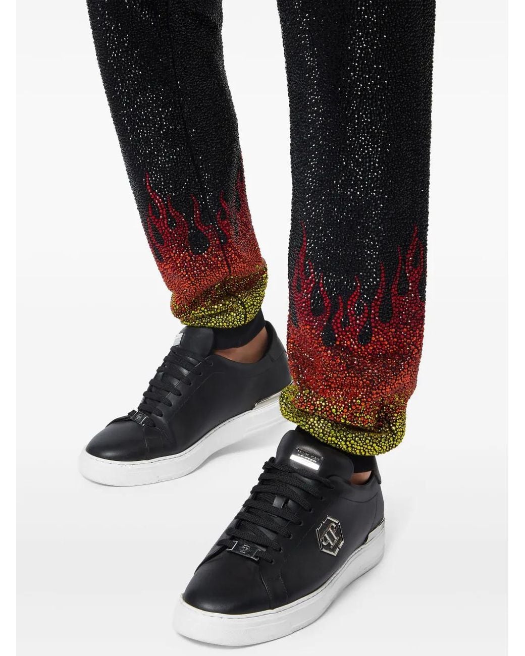 Philipp Plein Black Crystals Flame Hooded Tracksuit Set for men