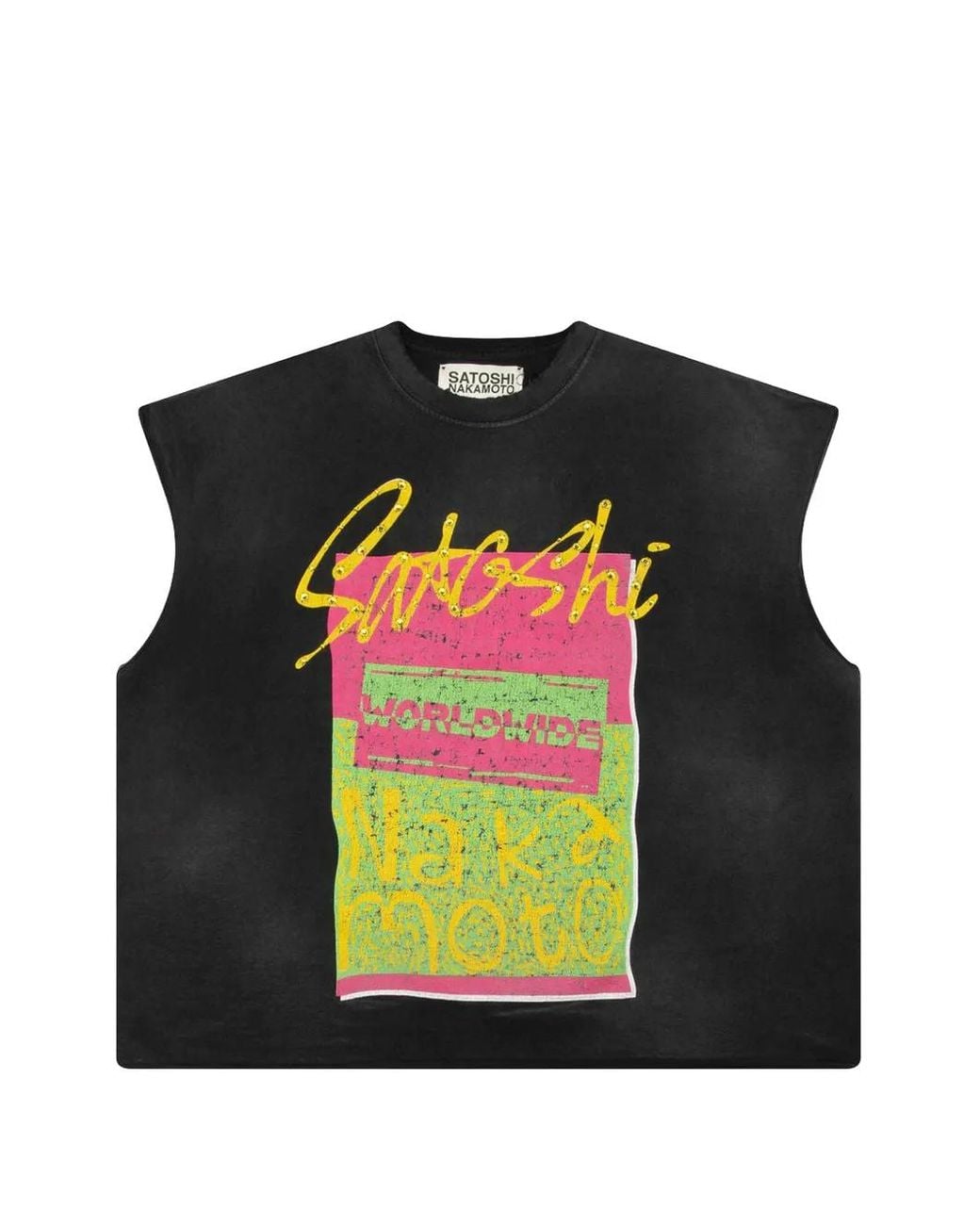Satoshi Nakamoto Black Worldwide Cut Off Graphic-Print T-Shirt for men