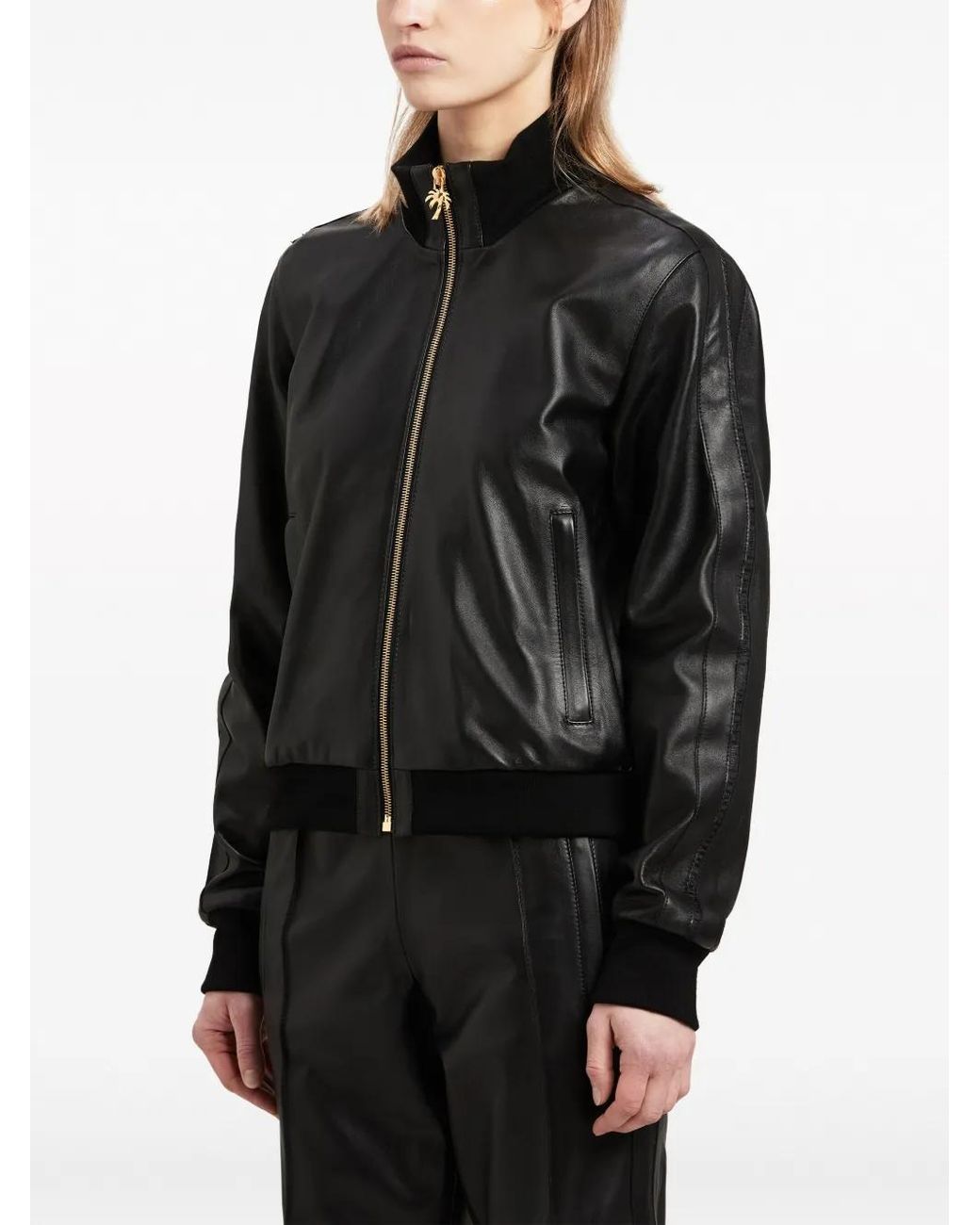 Palm Angels Black Zip-Up Bomber Jacket