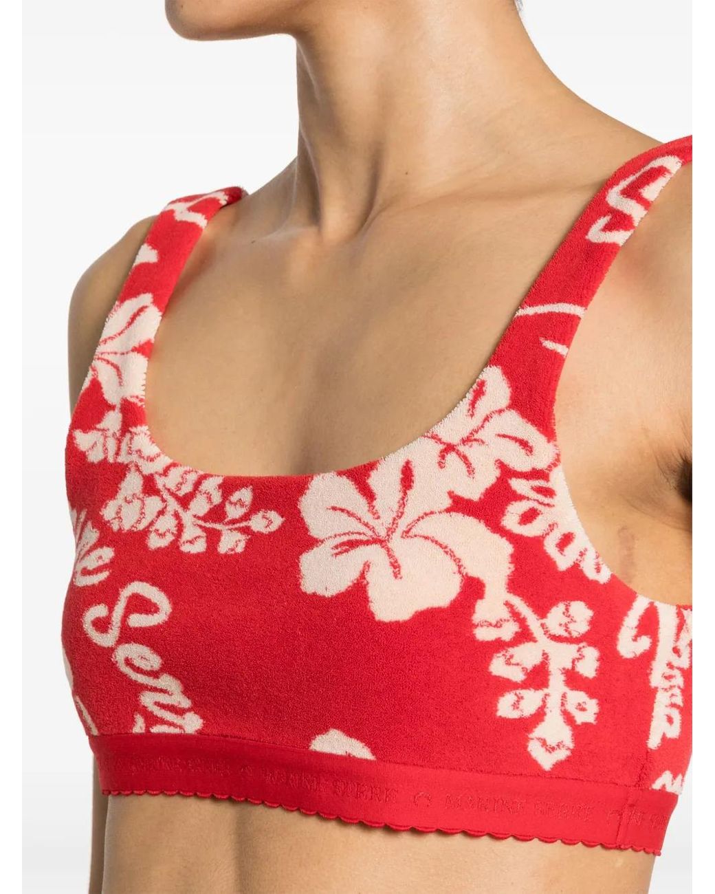 MARINE SERRE Red Floral-Jacquard Towel Bralette