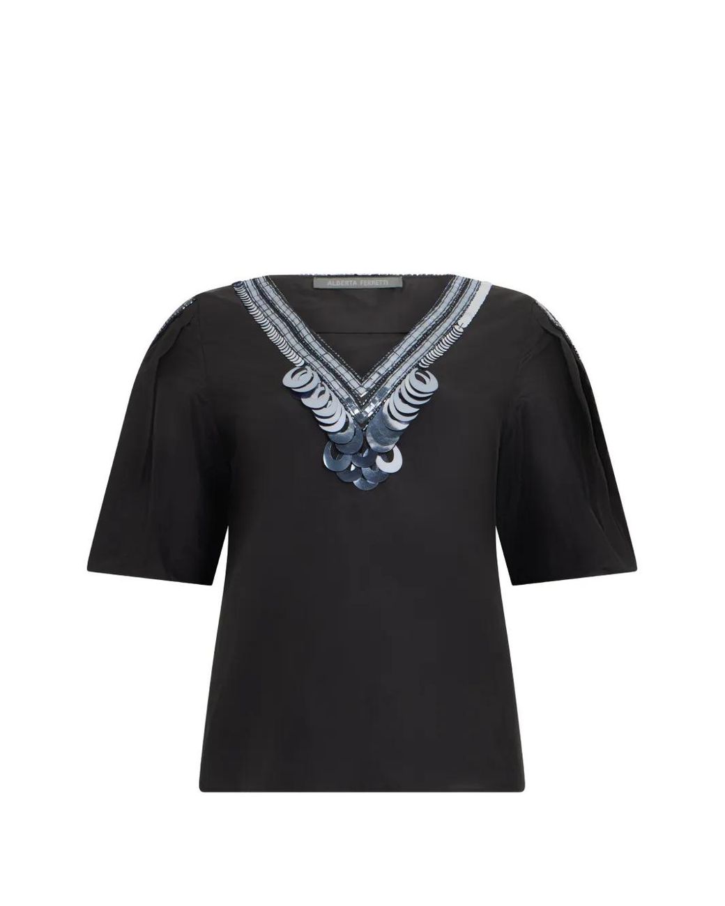Alberta Ferretti Black Sequin-Embellished Embroidered Top