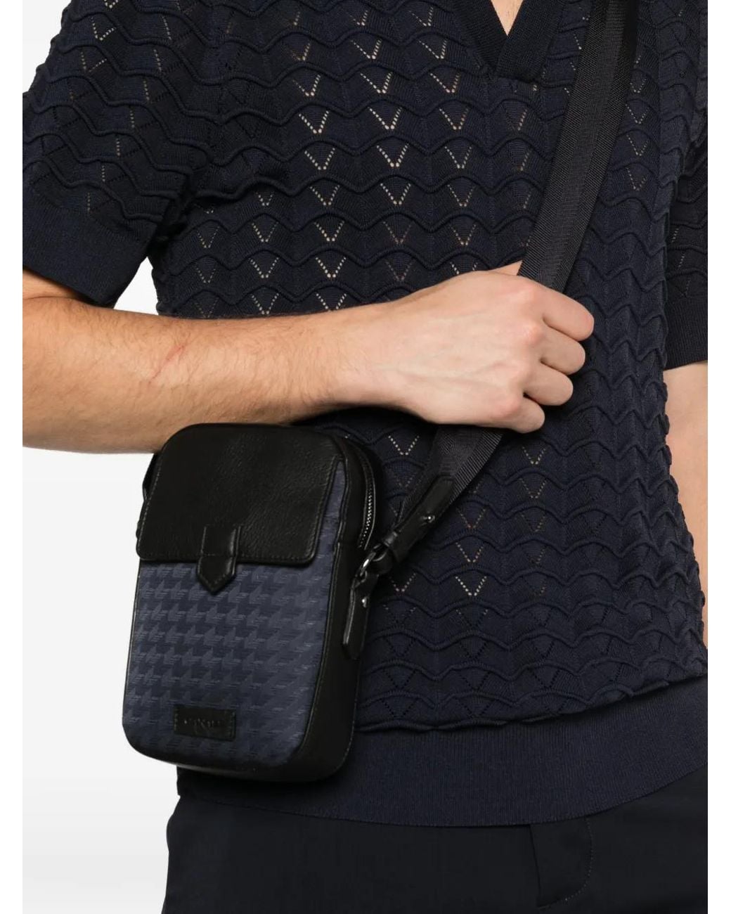 Canali Black Patterned Messenger Bag for men
