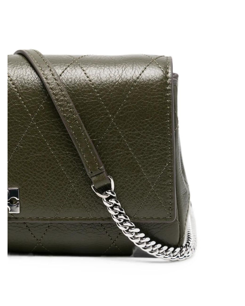 Tory Burch Green Charlie Quilted Chain Crossbody Bag
