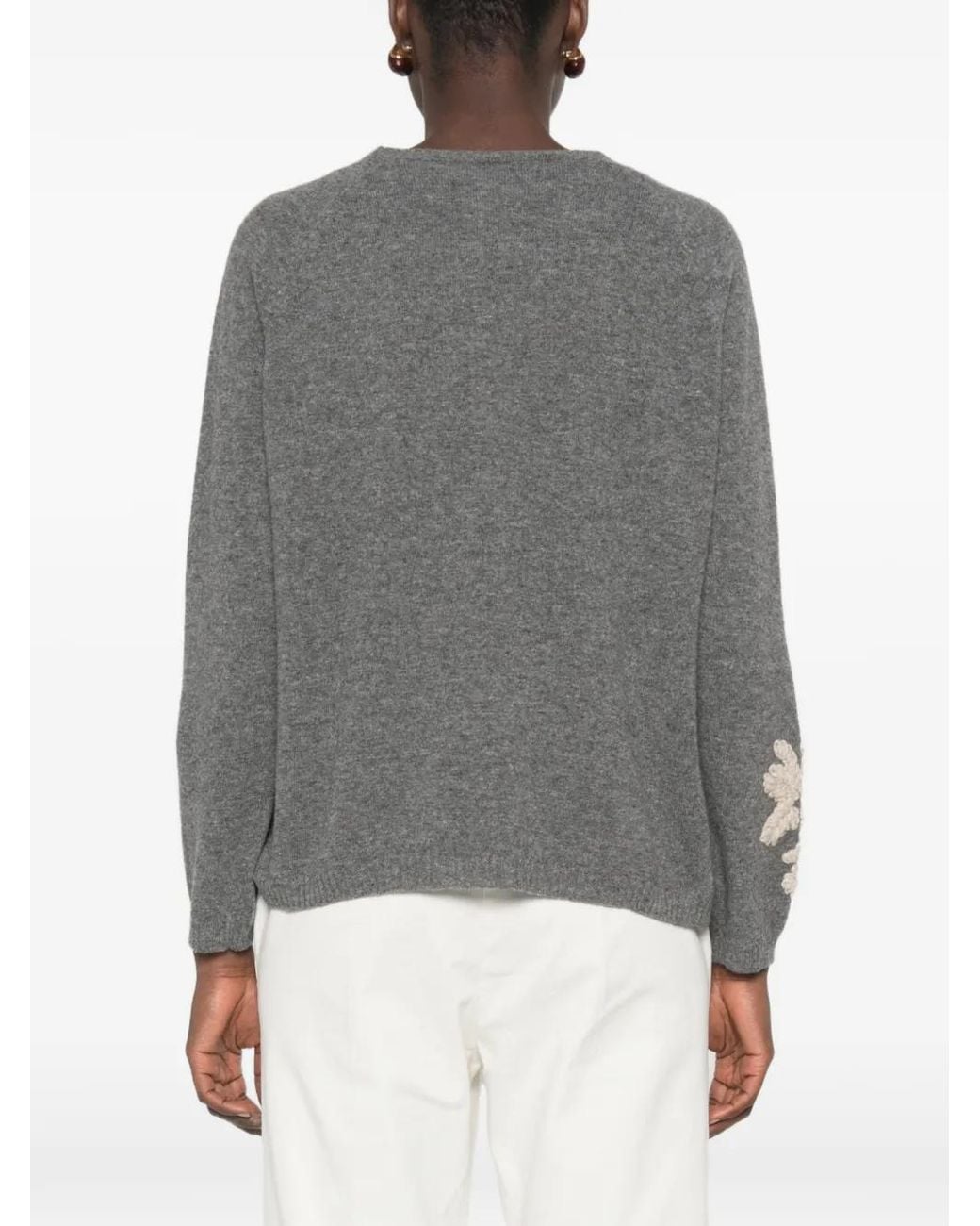 Whyci Gray Floral-Applique Sweater